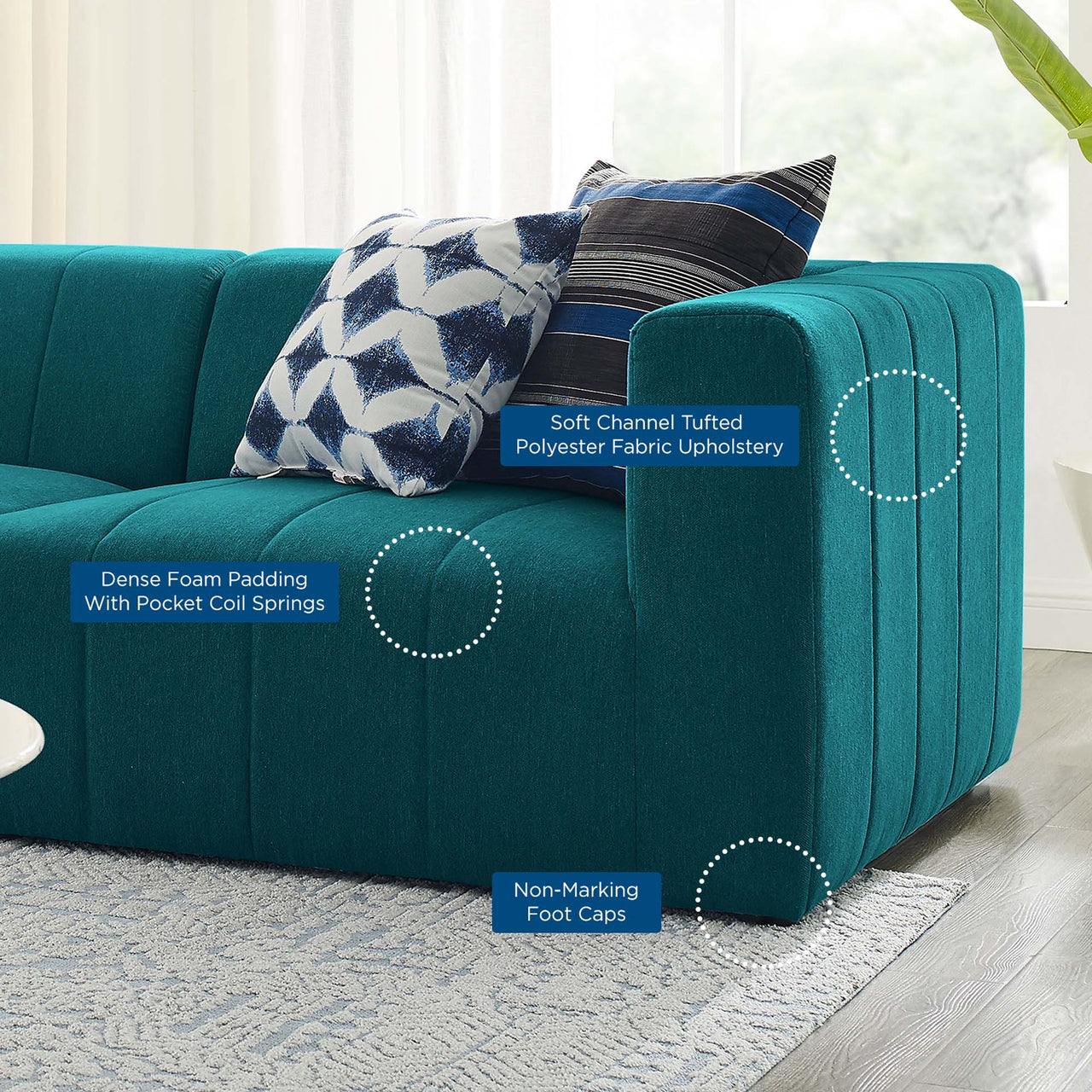 Barden 3-Piece Fabric Sofa Sectional, Teal