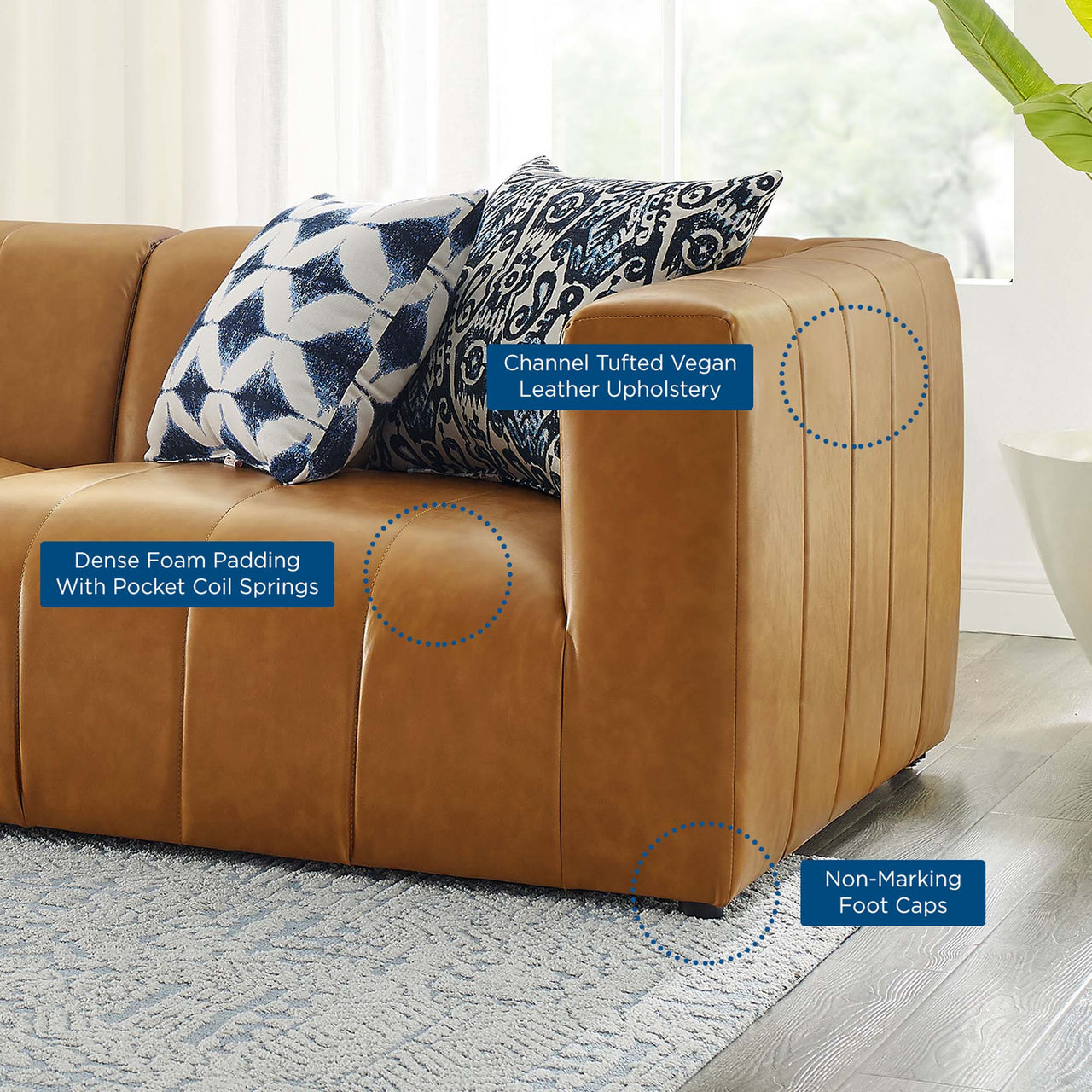 Barden 3-Piece Eco-Leather Sofa Sectional, Tan