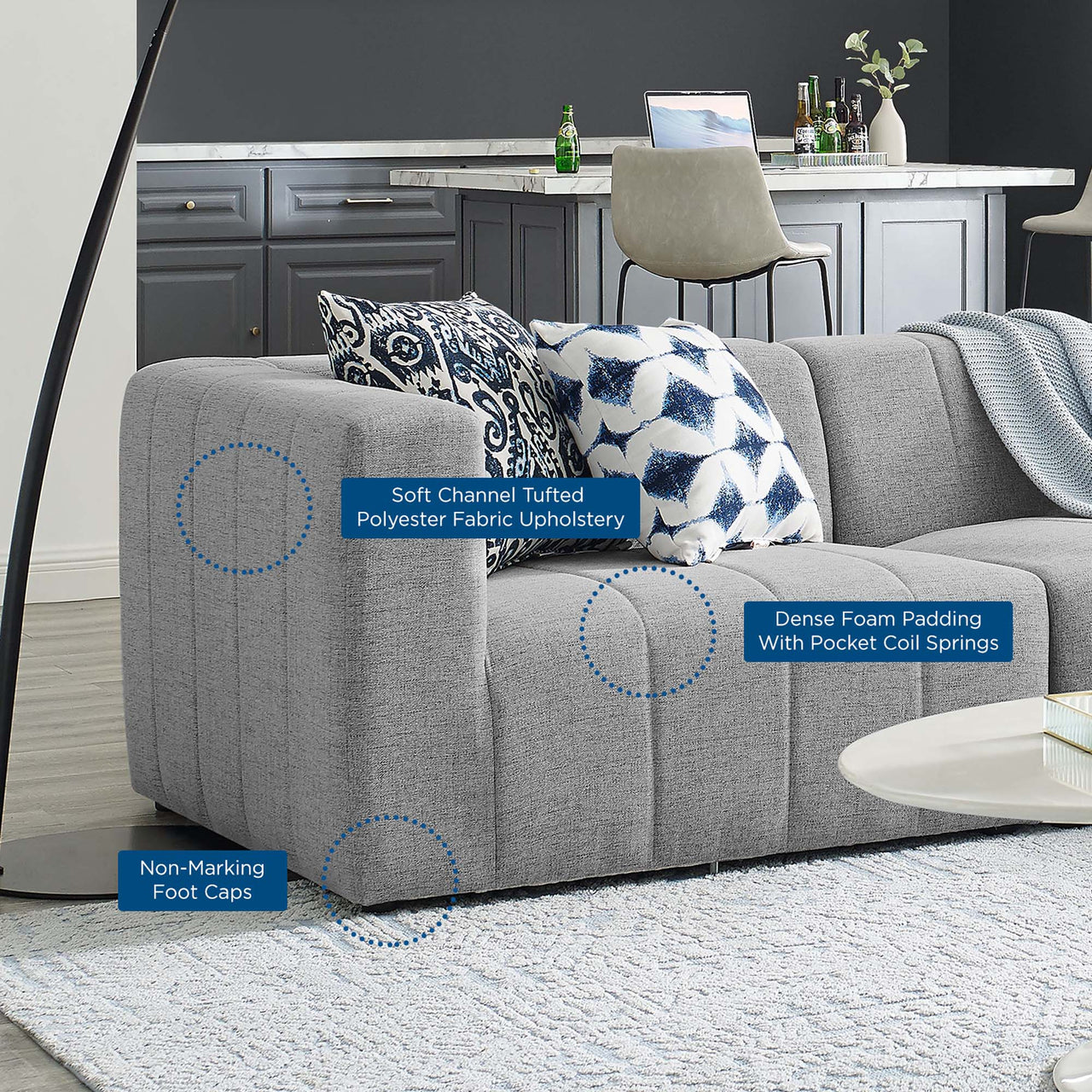 Bartlett 4-Piece Upholstered Fabric Sectional, Light Gray