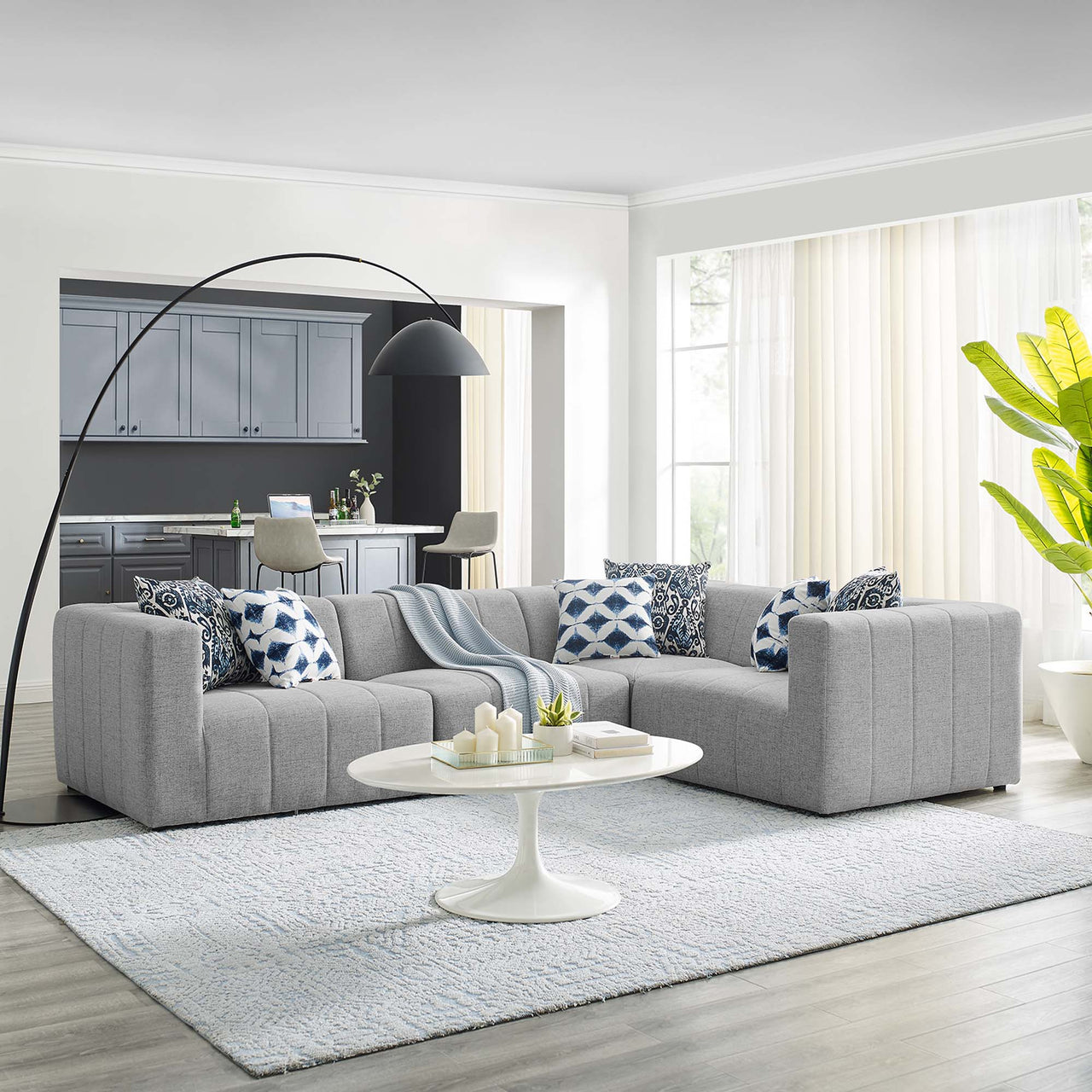 Bartlett 4-Piece Upholstered Fabric Sectional, Light Gray