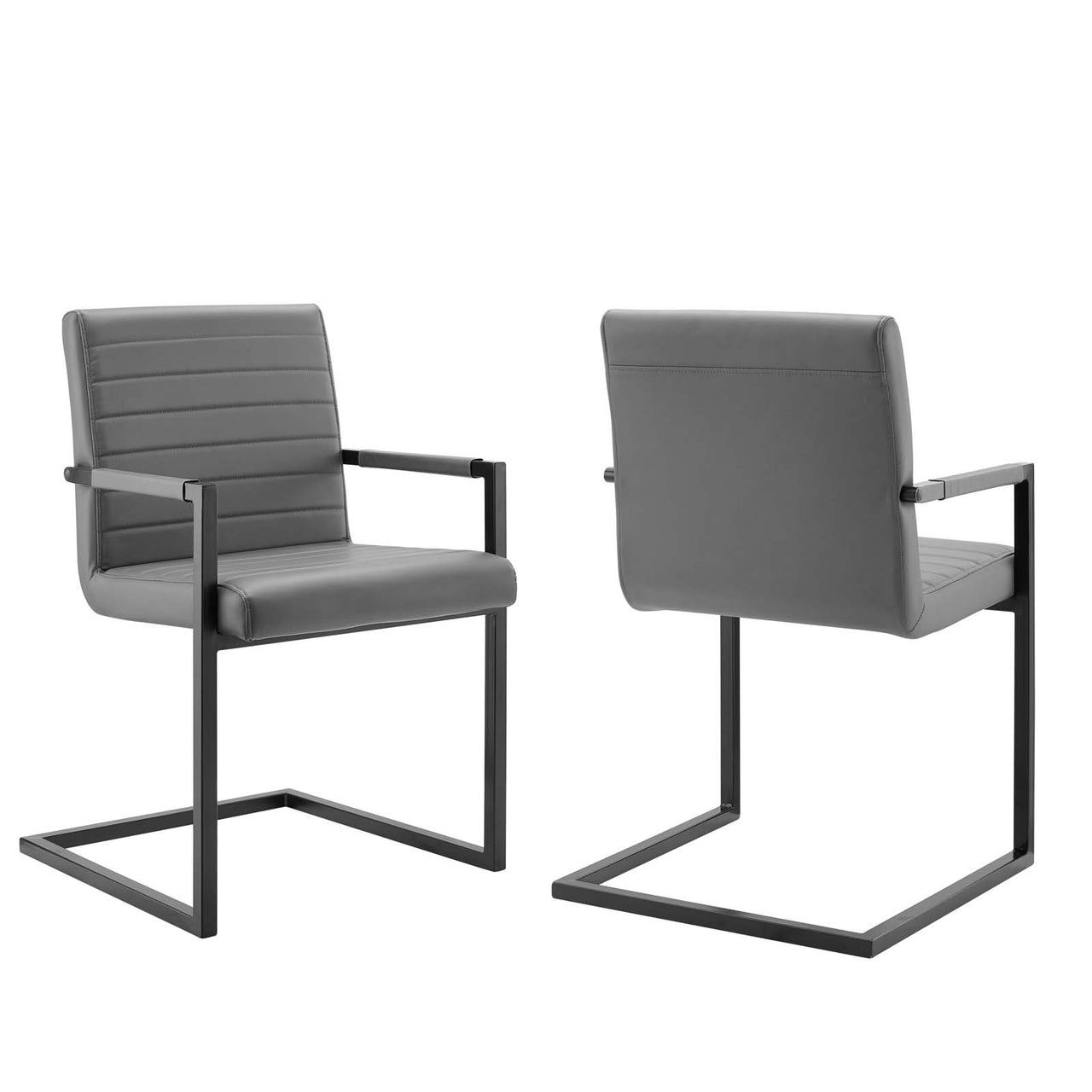 Leveled Eco-Leather Dining Chair Set of 2, Gray