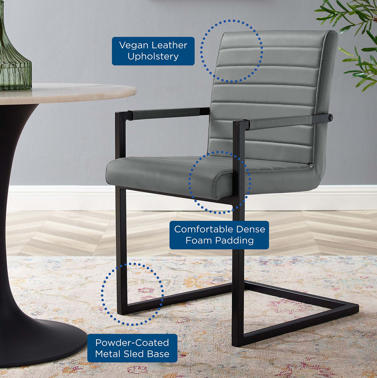 Leveled Eco-Leather Dining Chair Set of 2, Gray