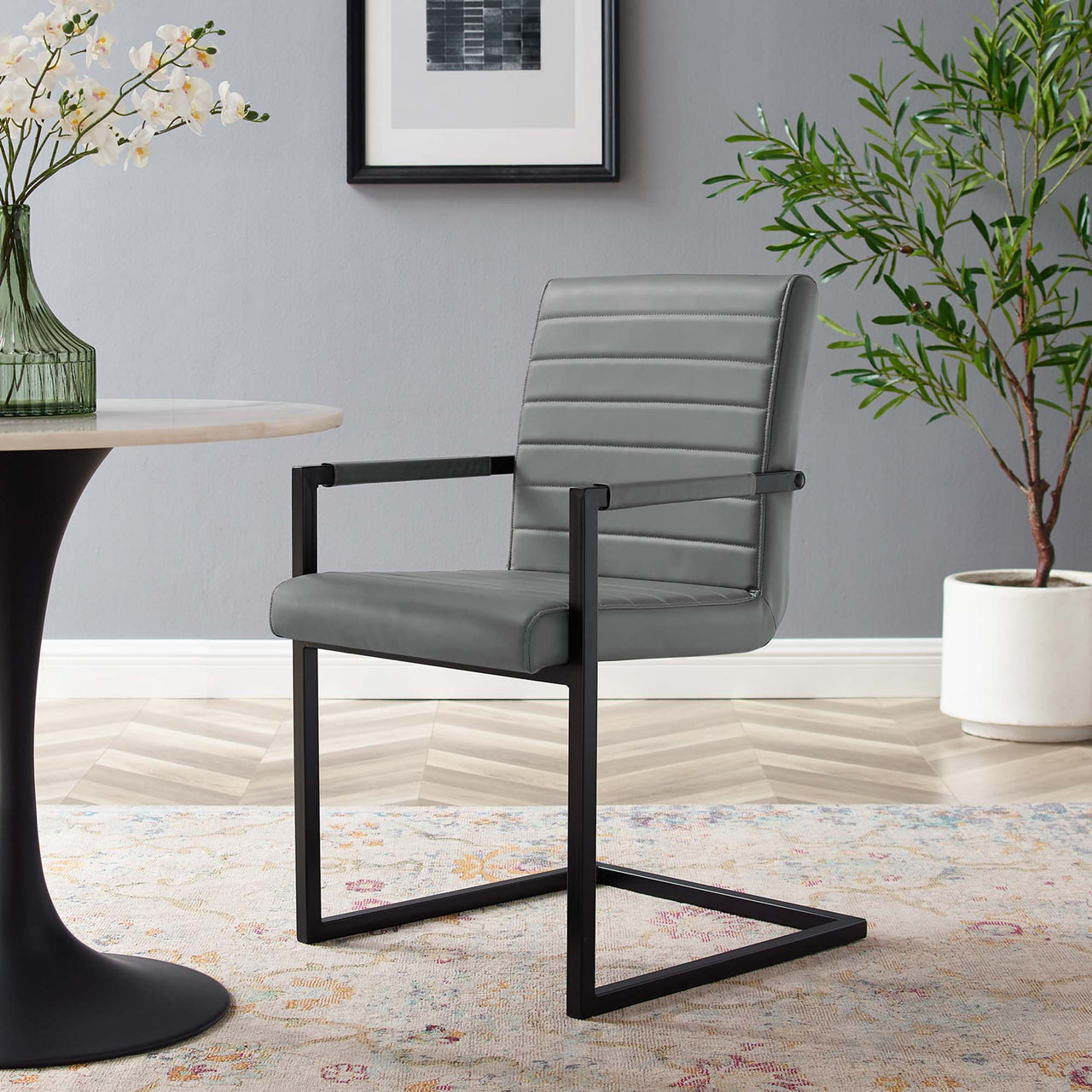 Leveled Eco-Leather Dining Chair Set of 2, Gray