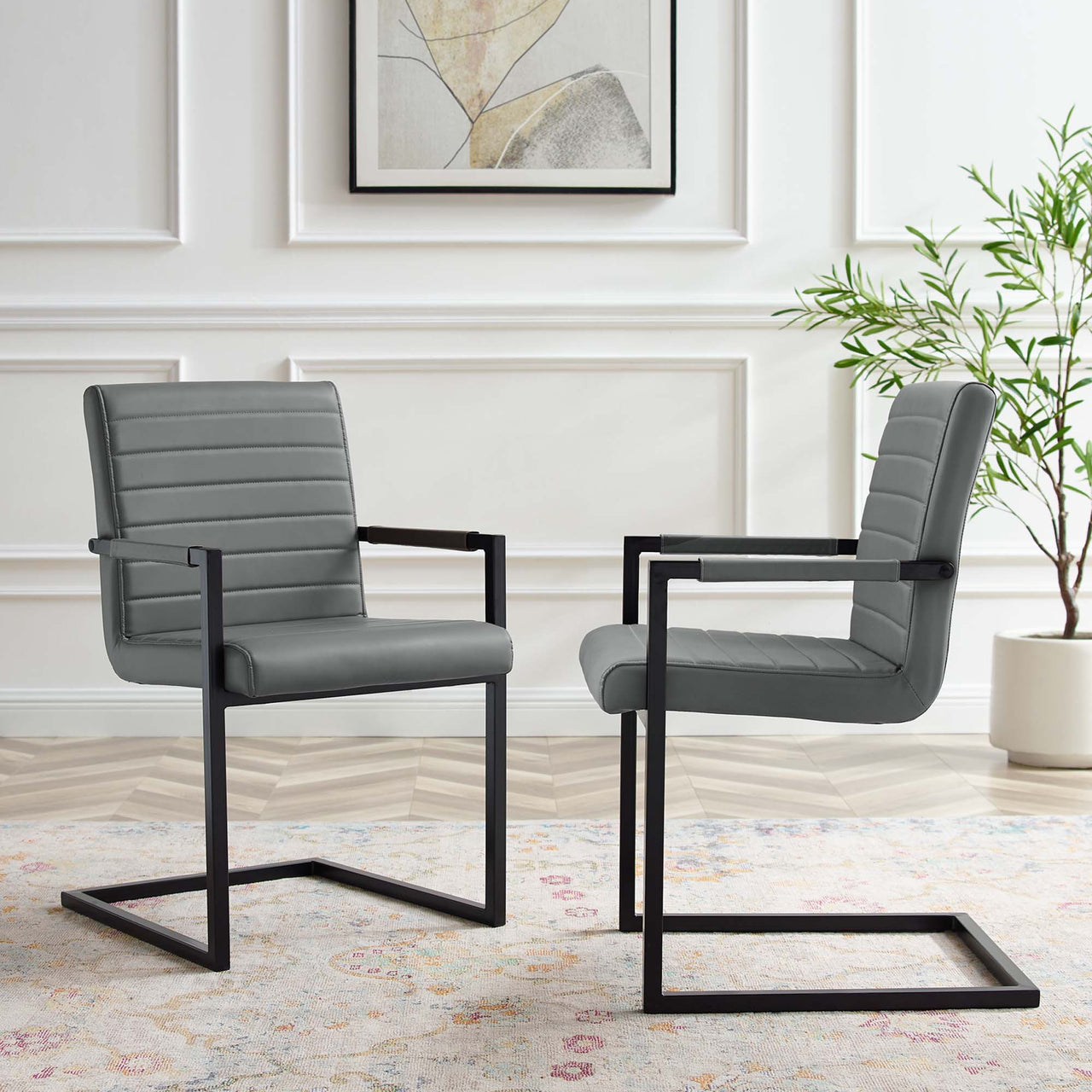 Leveled Eco-Leather Dining Chair Set of 2, Gray