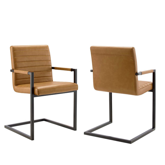 Leveled Eco-Leather Dining Chair Set of 2, Tan