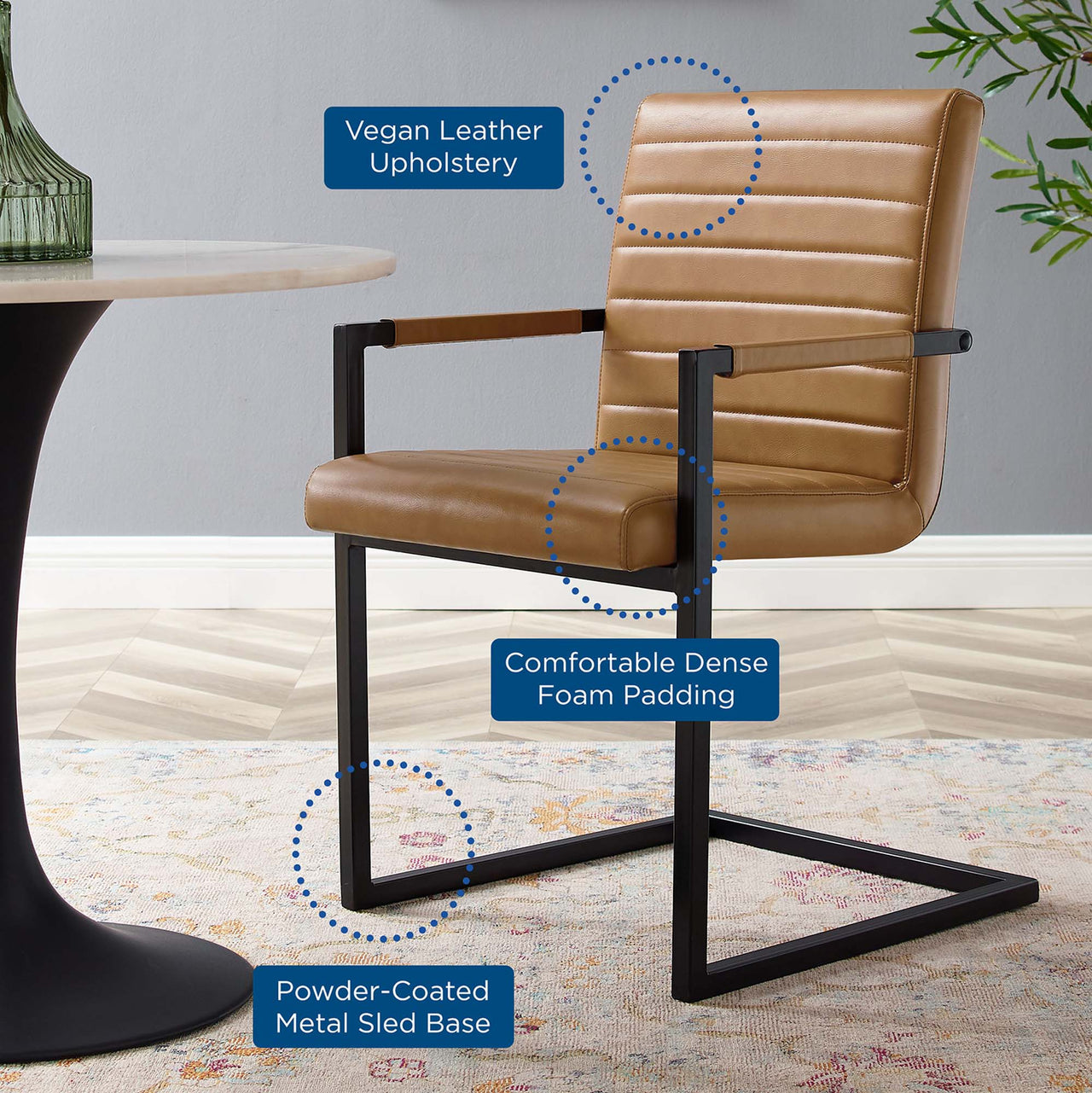 Leveled Eco-Leather Dining Chair Set of 2, Tan