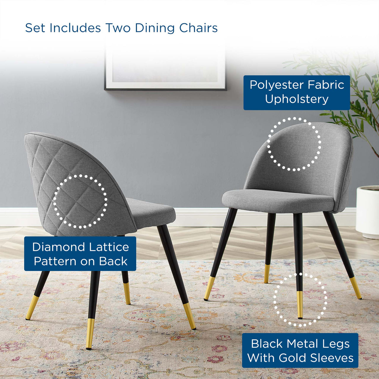 Adamantitus Dining Chair Set of 2, Light Gray