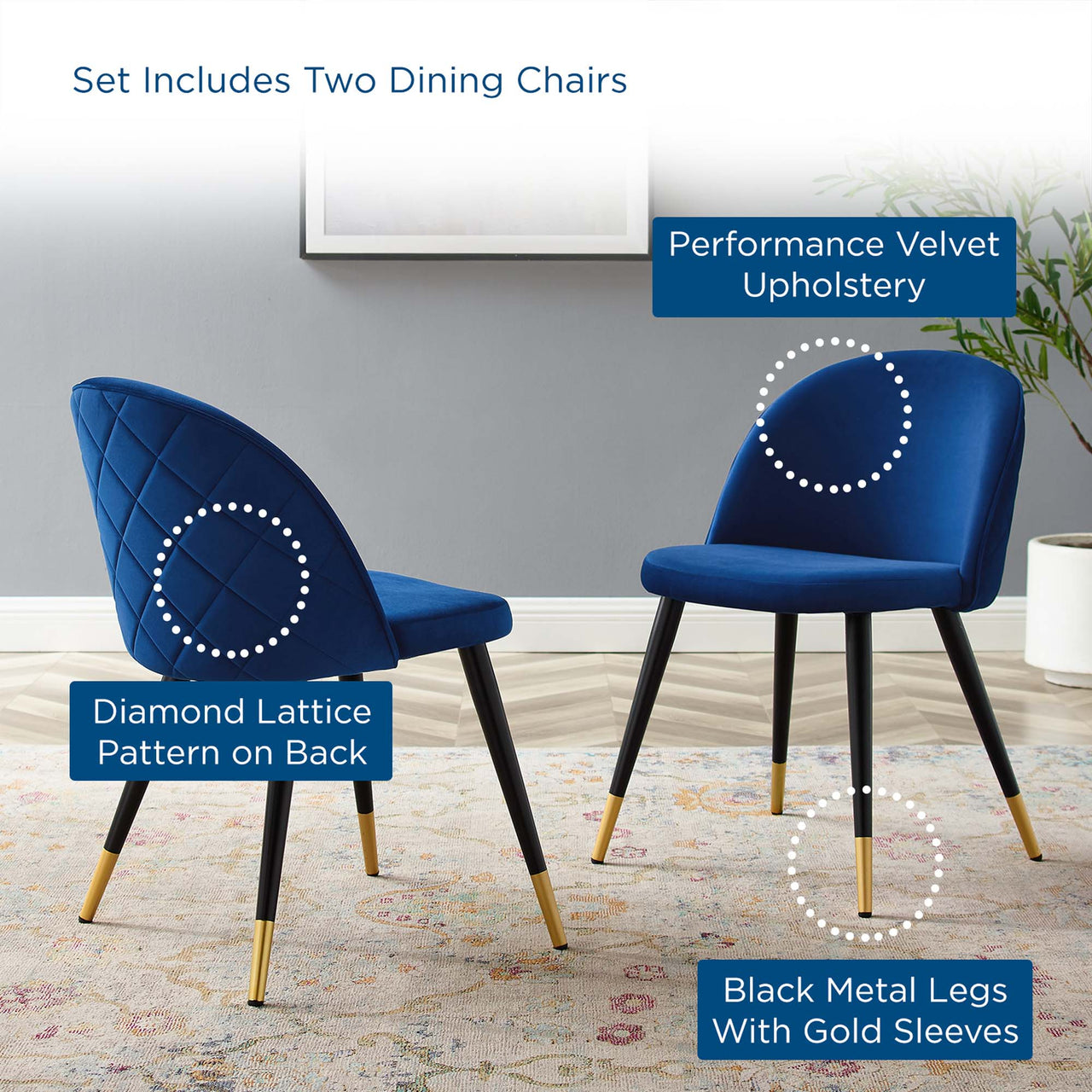 Adamantitus Upholstered Dining Chair Set of 2, Navy