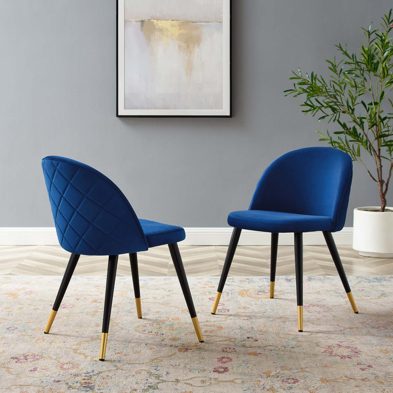 Adamantitus Upholstered Dining Chair Set of 2, Navy