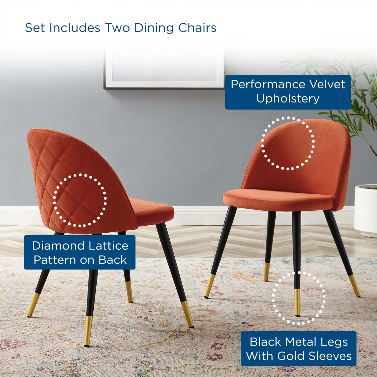 Adamantitus Upholstered Dining Chair Set of 2, Orange