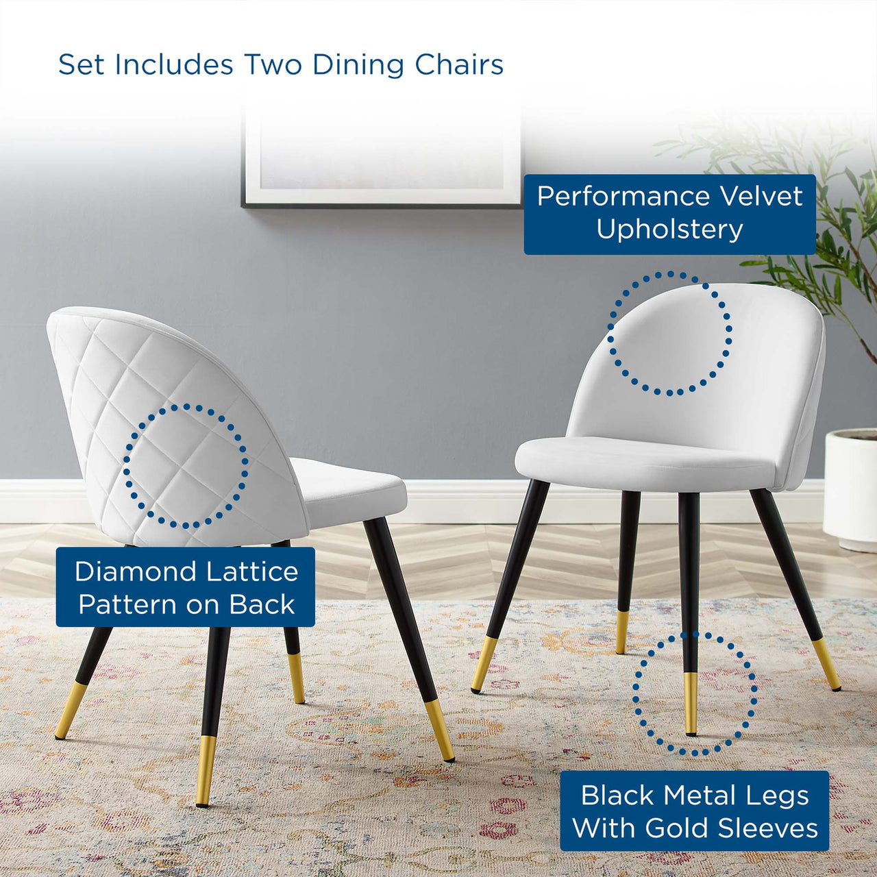 Adamantitus Upholstered Dining Chair Set of 2, White