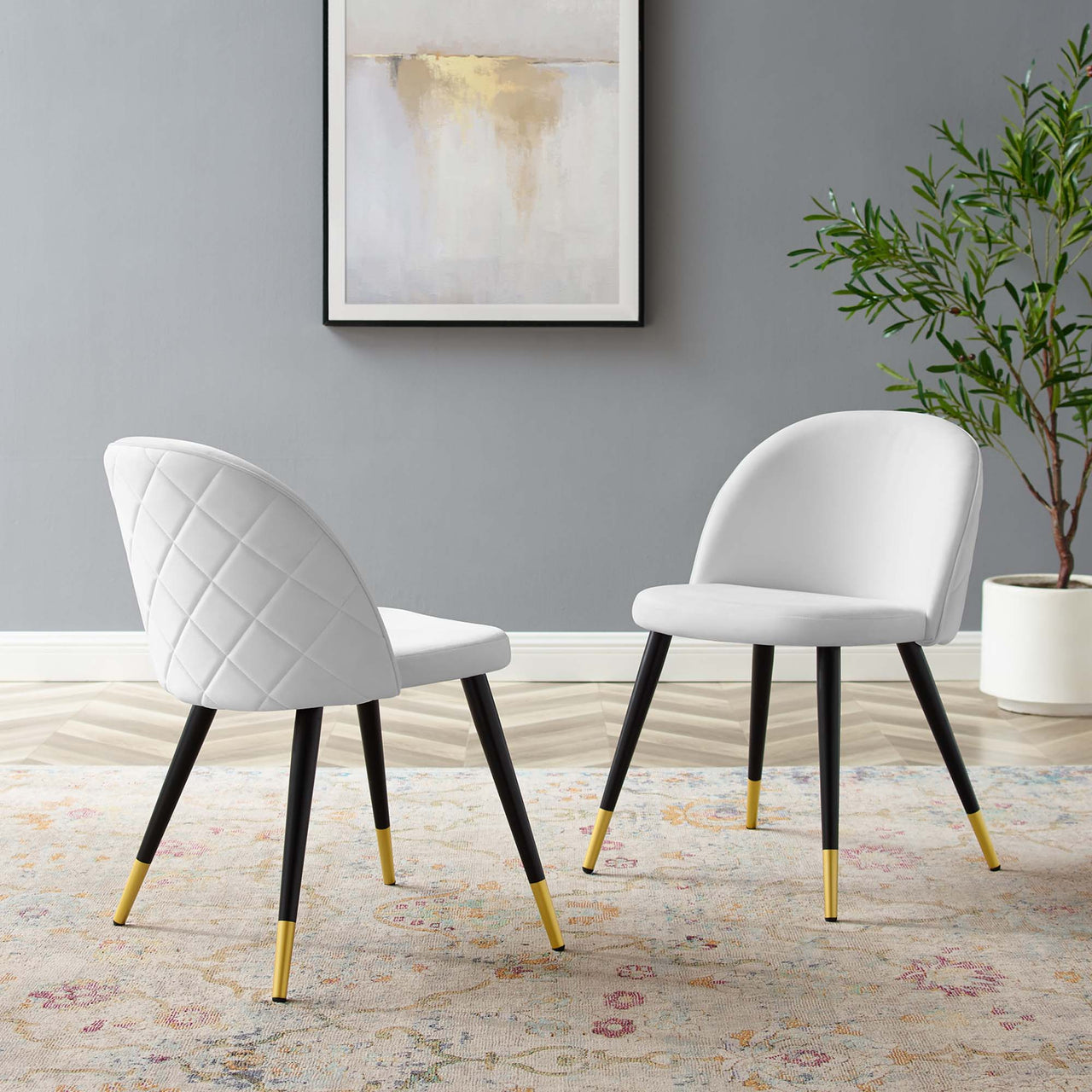 Adamantitus Upholstered Dining Chair Set of 2, White