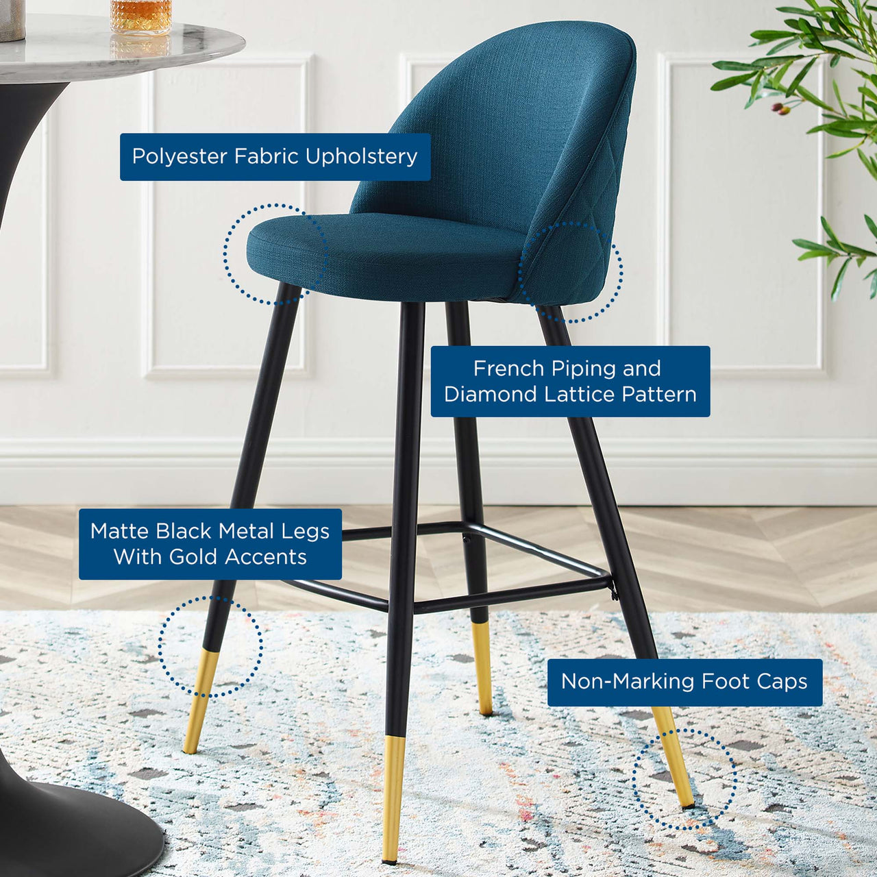 Adamantitus Woven Bar Stool Set of 2, Azure