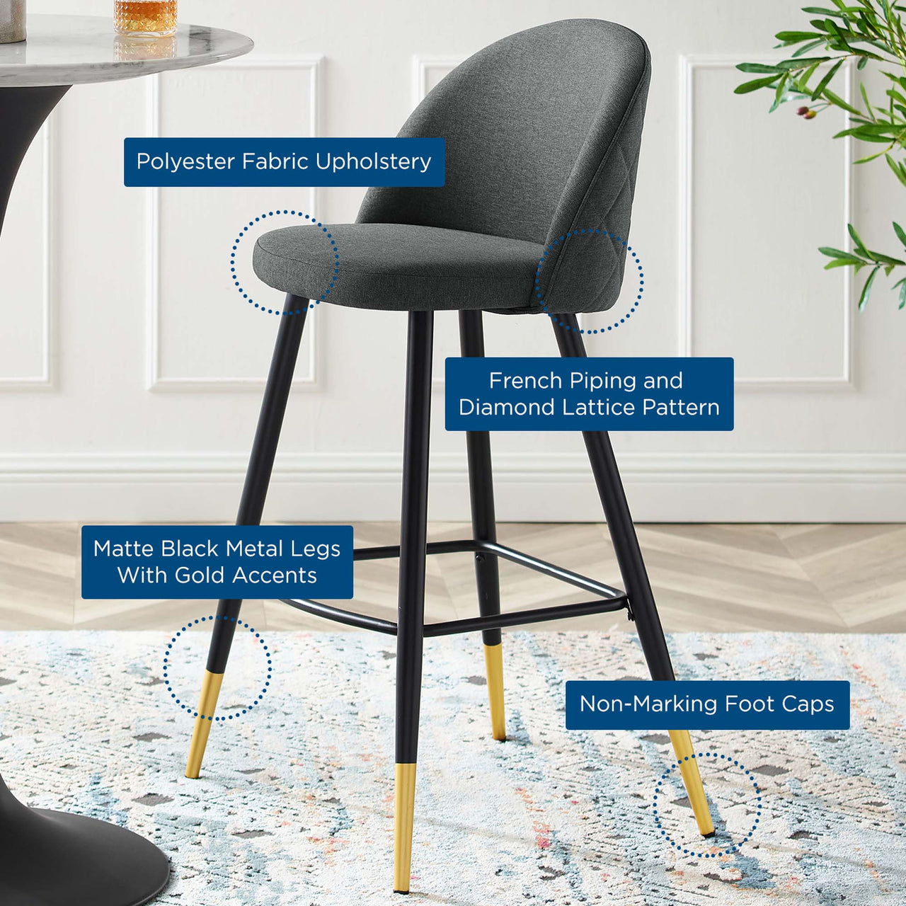 Adamantitus Woven Bar Stool Set of 2, Gray