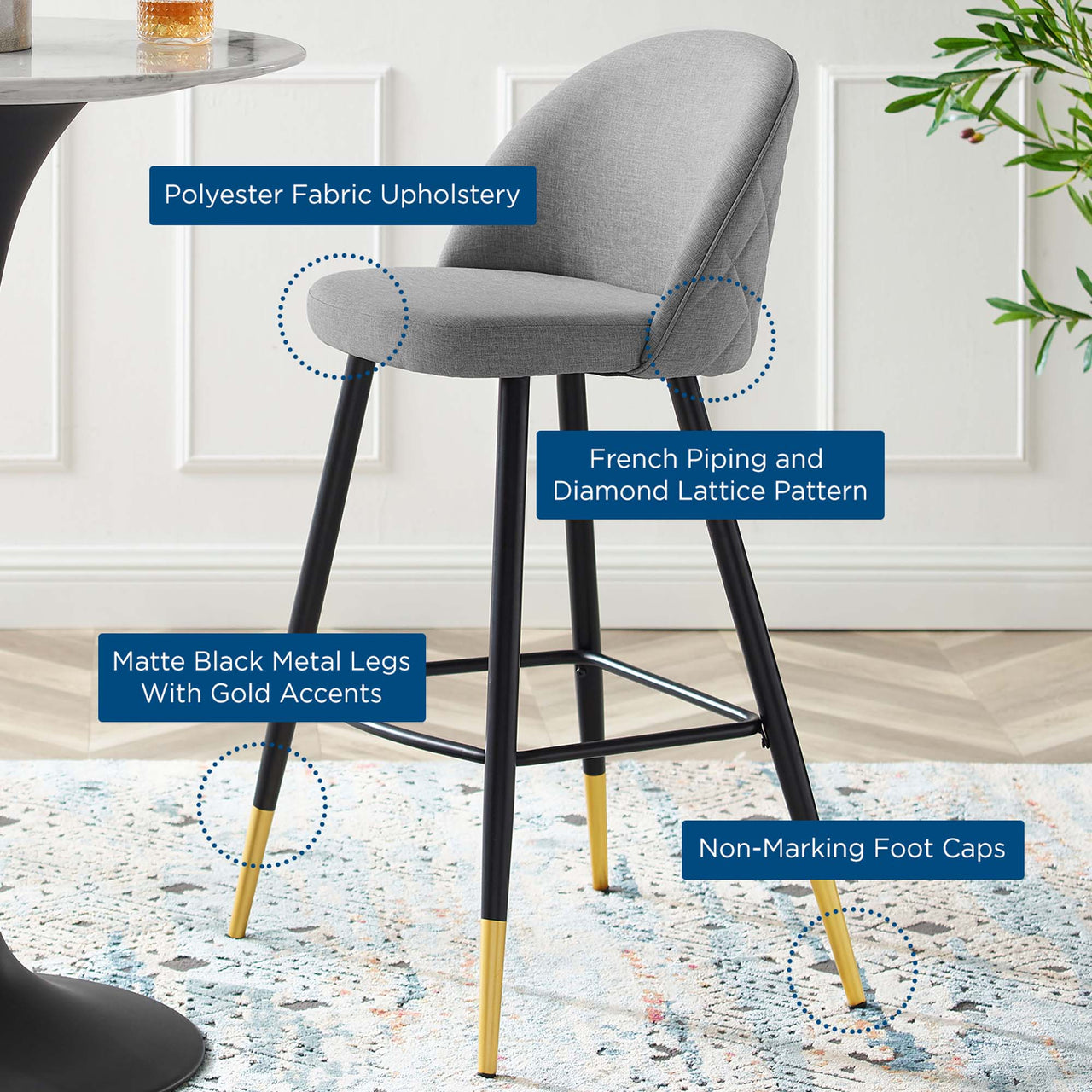 Adamantitus Woven Bar Stool Set of 2, Light Gray