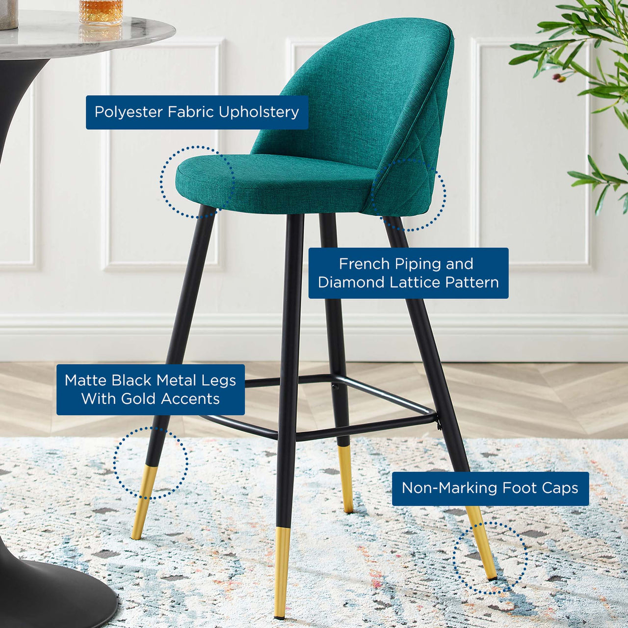 Adamantitus Woven Bar Stool Set of 2, Teal
