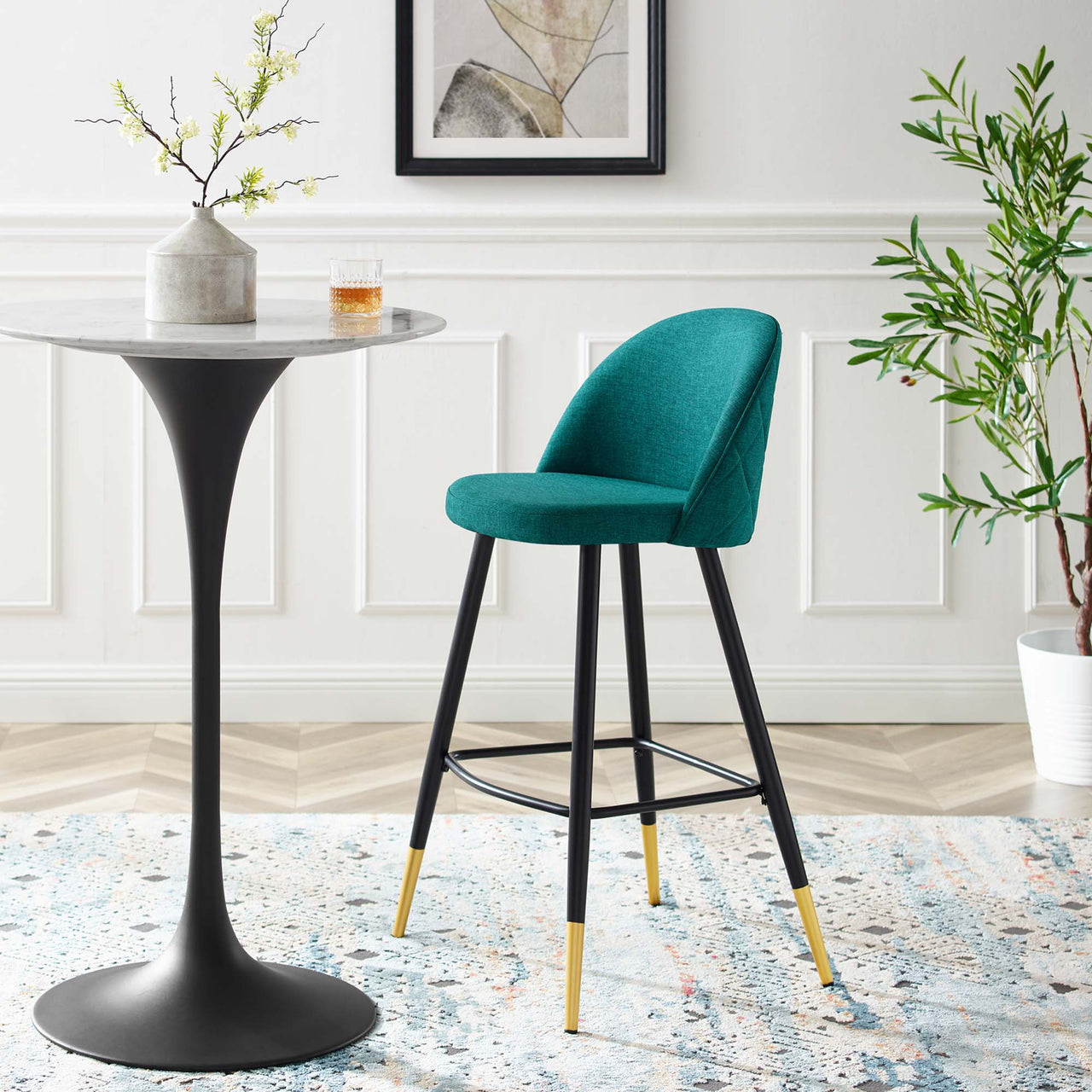 Adamantitus Woven Bar Stool Set of 2, Teal