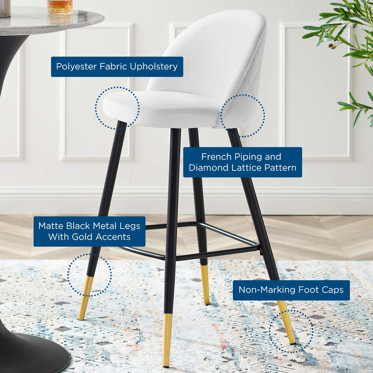Adamantitus Woven Bar Stool Set of 2, White