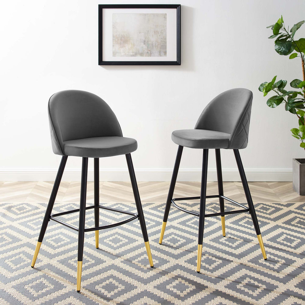 Adamantitus Upholstered Bar Stool Set of 2, Gray