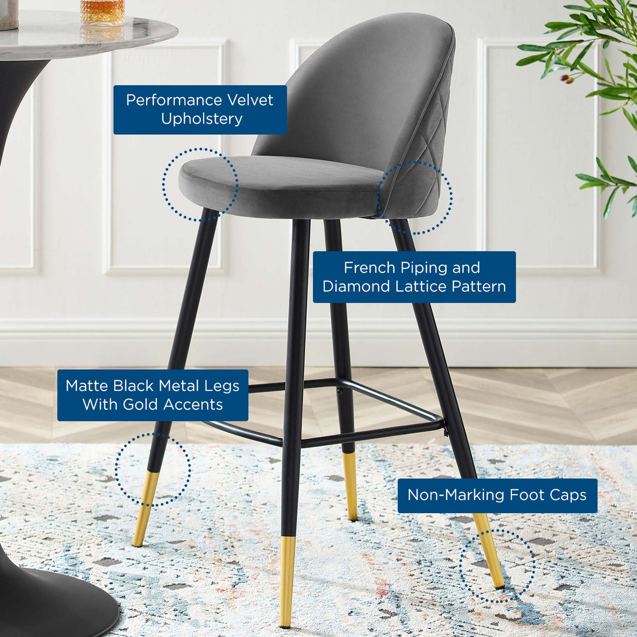Adamantitus Upholstered Bar Stool Set of 2, Gray
