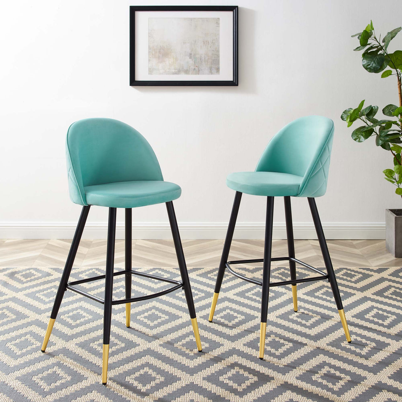 Adamantitus Upholstered Bar Stool Set of 2, Mint