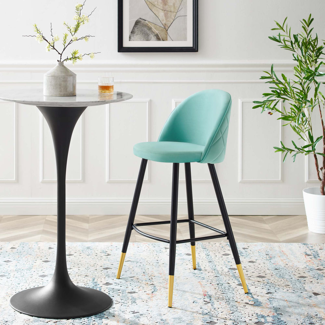 Adamantitus Upholstered Bar Stool Set of 2, Mint