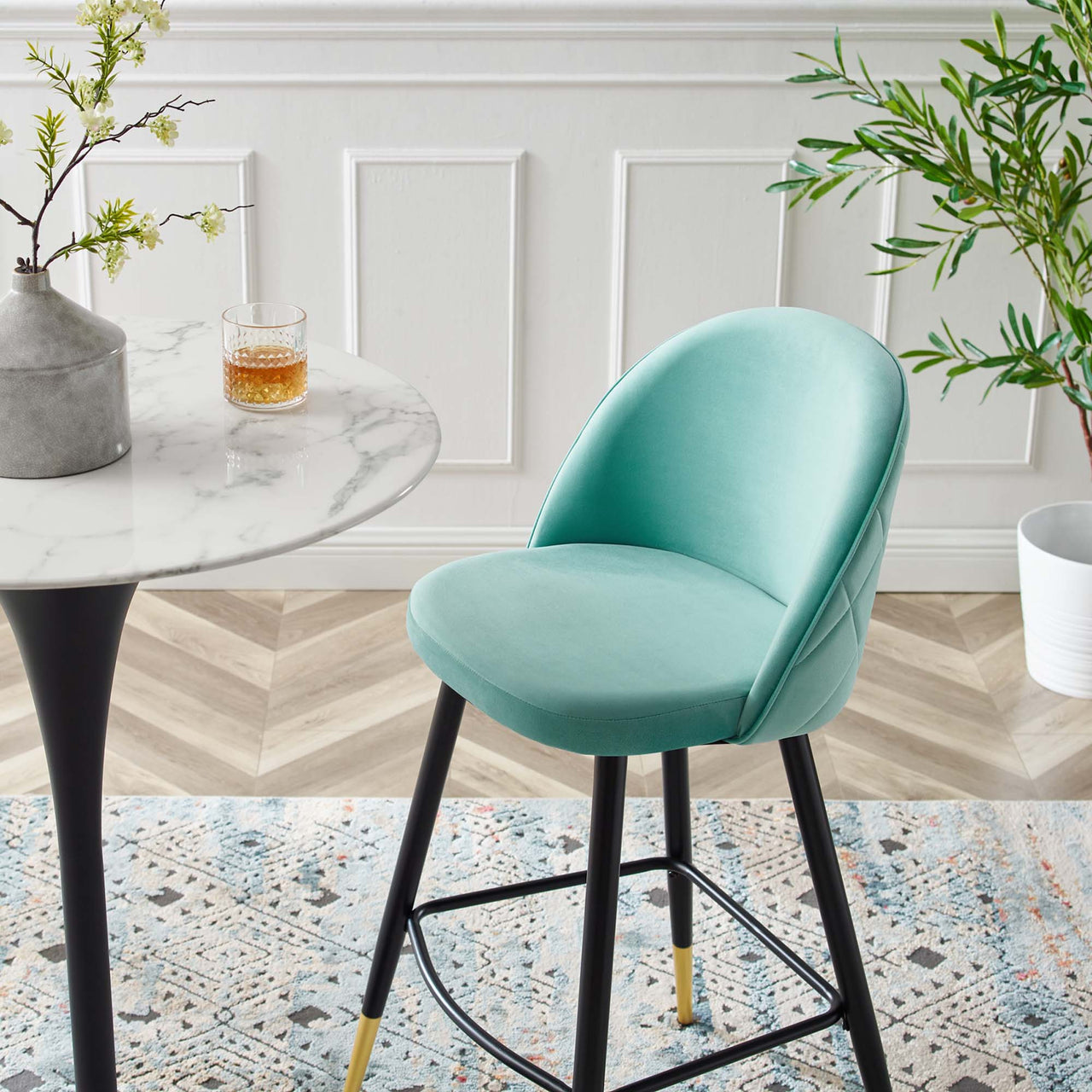 Adamantitus Upholstered Bar Stool Set of 2, Mint