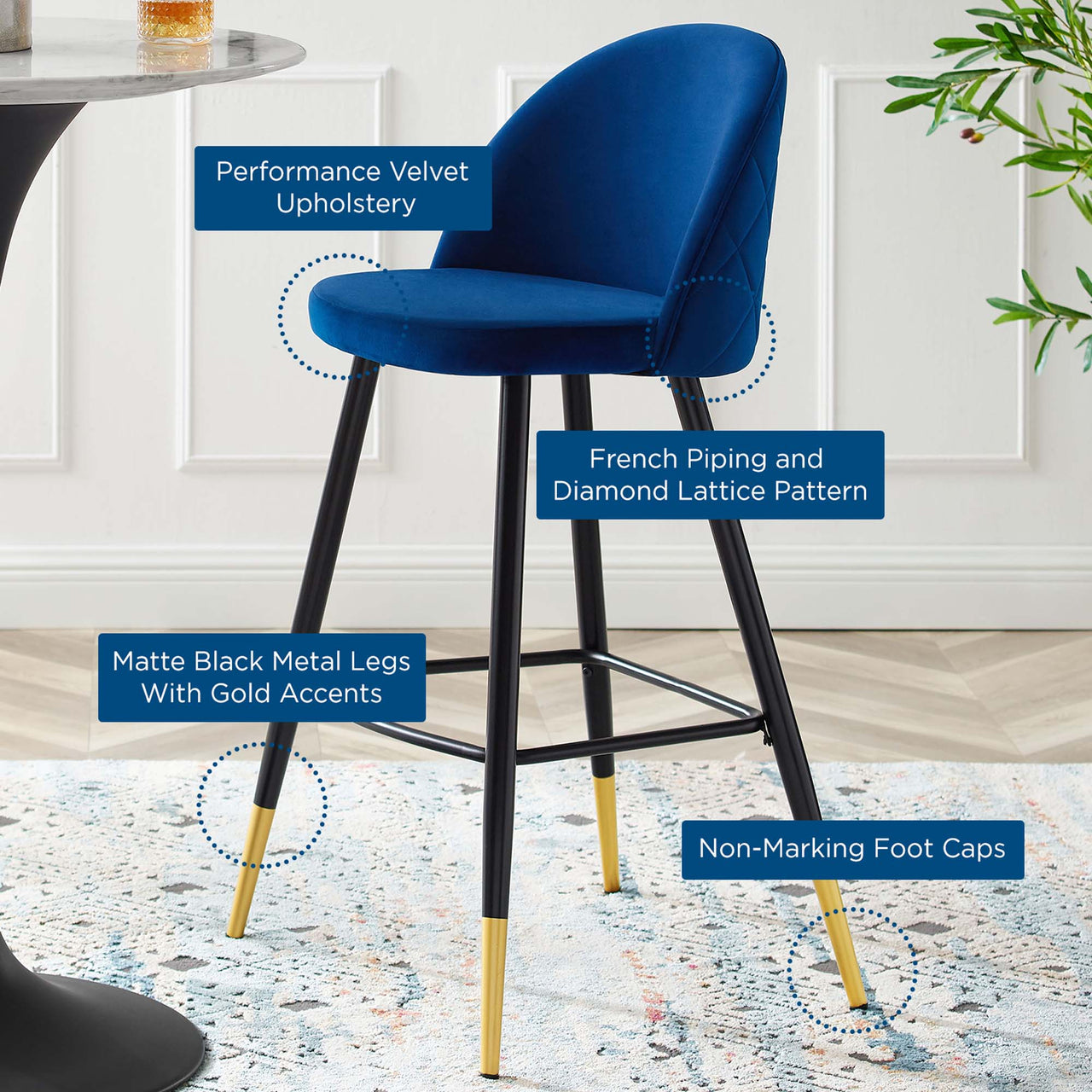 Adamantitus Upholstered Bar Stool Set of 2, Navy