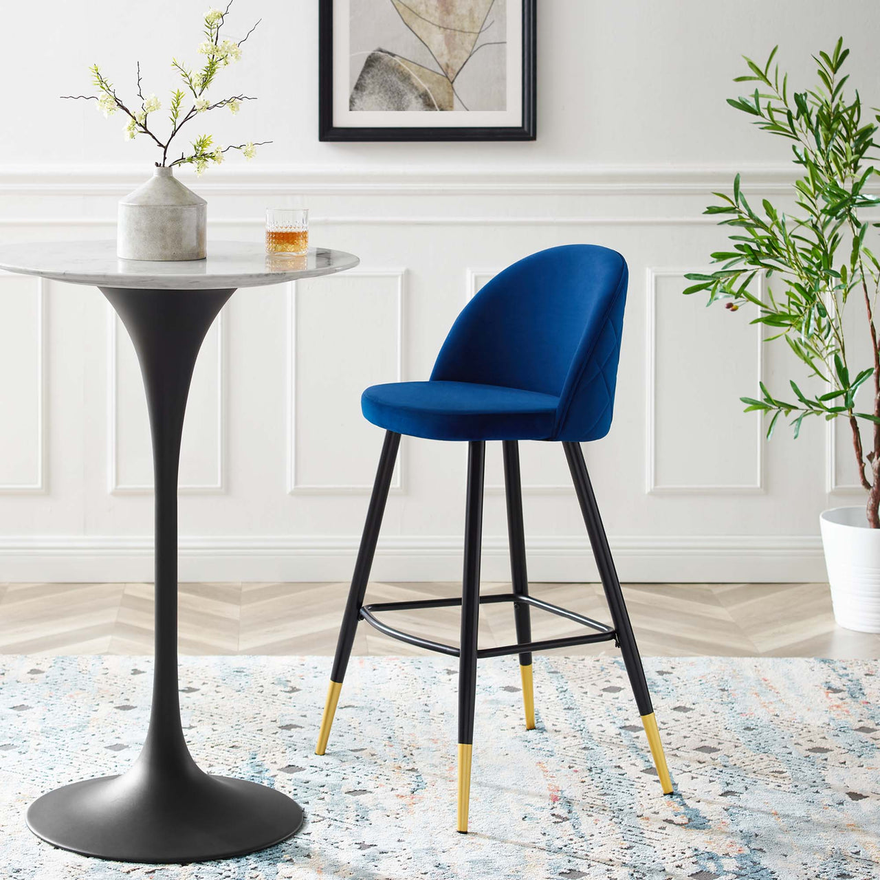 Adamantitus Upholstered Bar Stool Set of 2, Navy