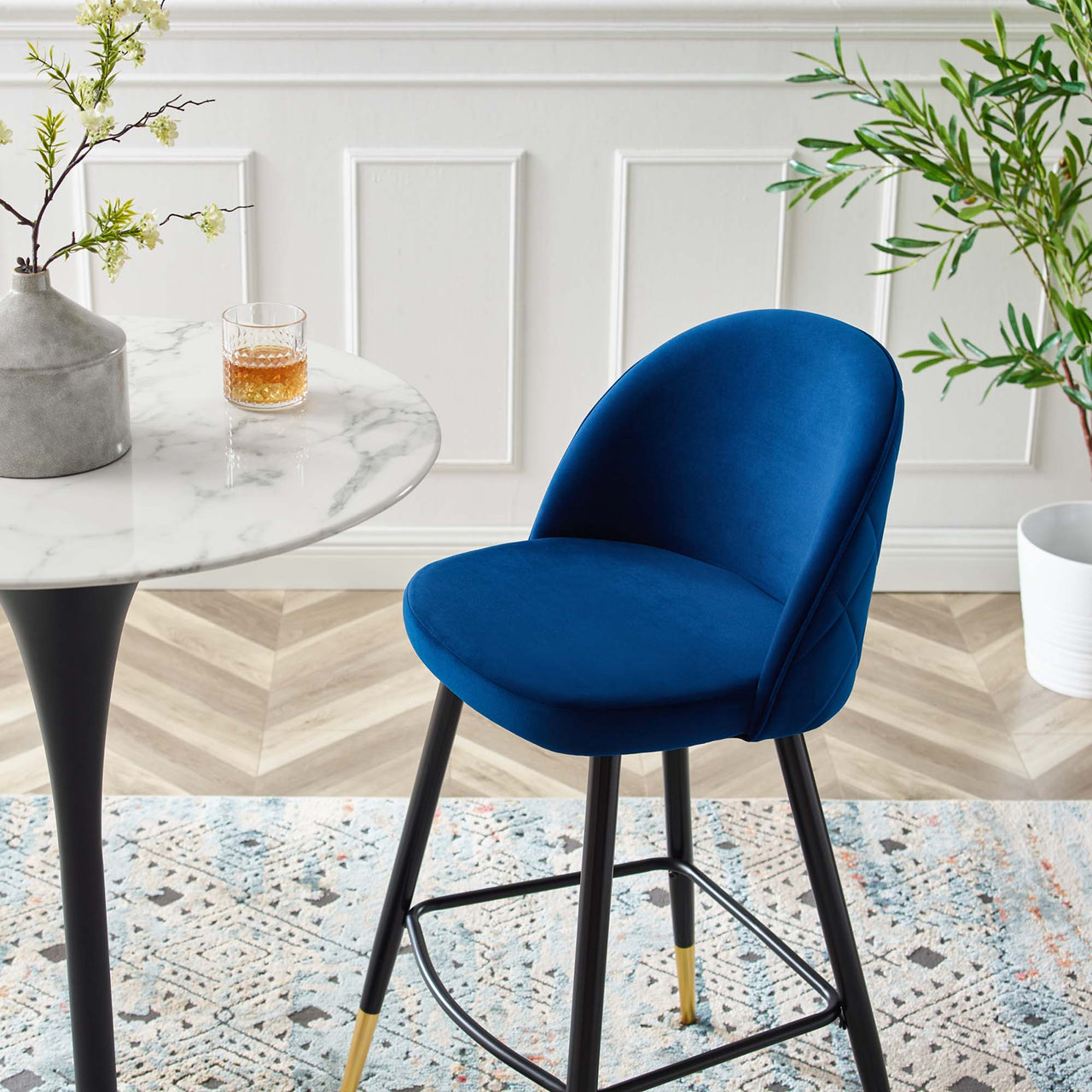 Adamantitus Upholstered Bar Stool Set of 2, Navy