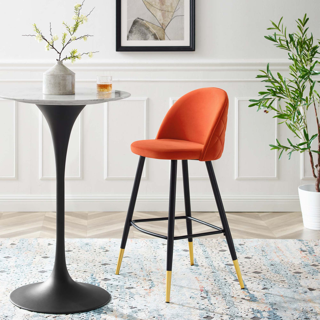 Adamantitus Upholstered Bar Stool Set of 2, Orange