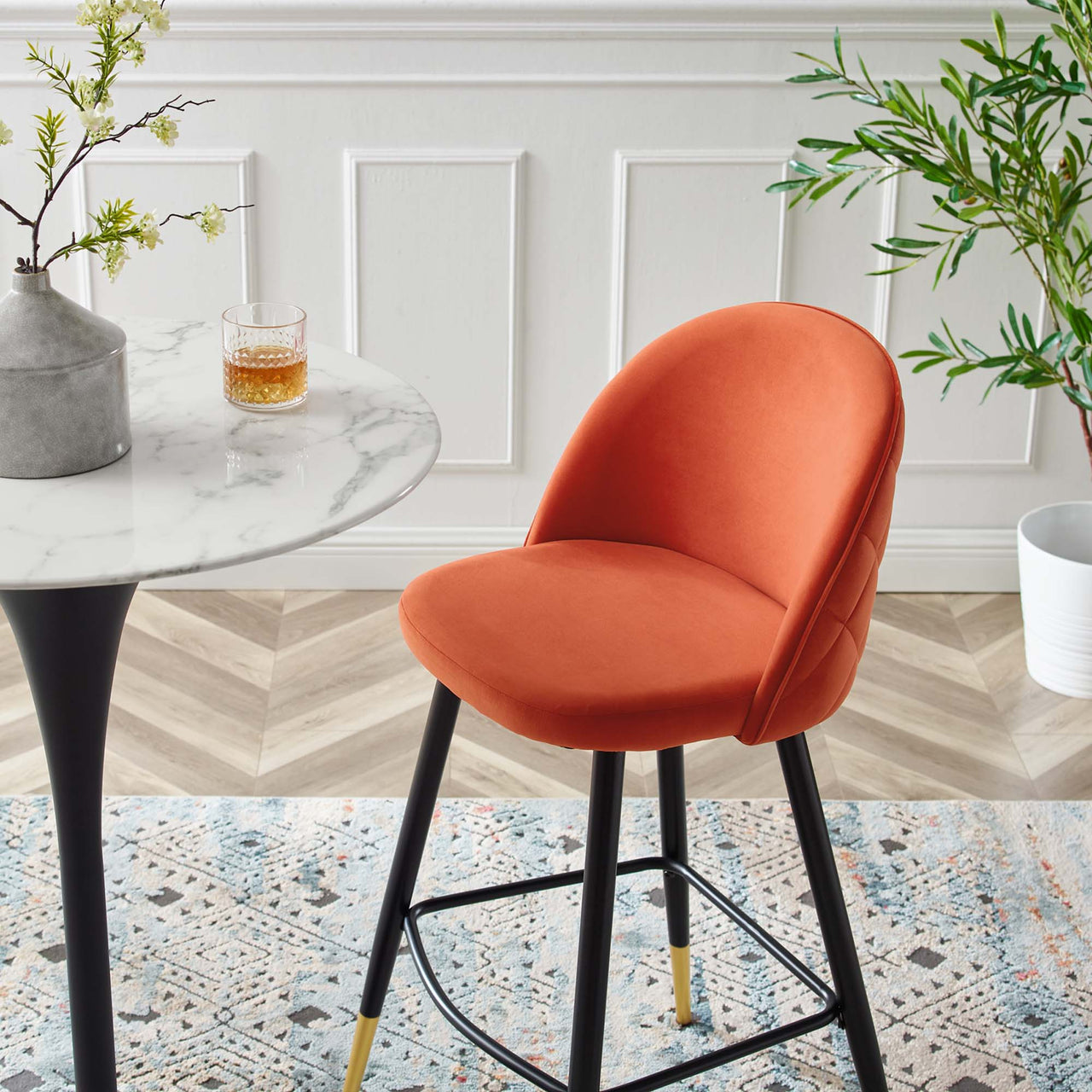 Adamantitus Upholstered Bar Stool Set of 2, Orange