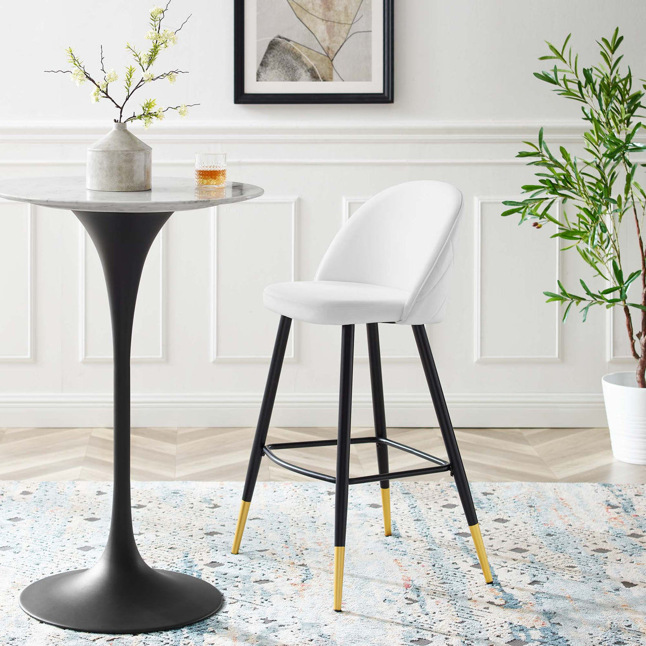 Adamantitus Upholstered Bar Stool Set of 2, White
