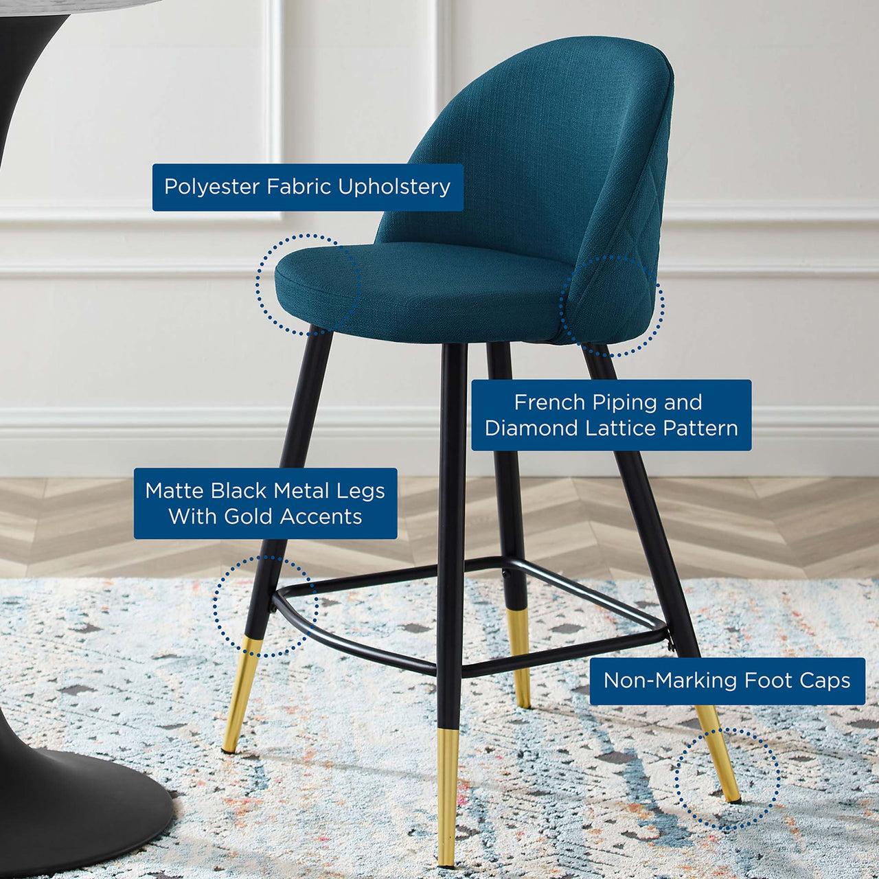 Adamantitus Woven Counter Stool Set of 2, Azure