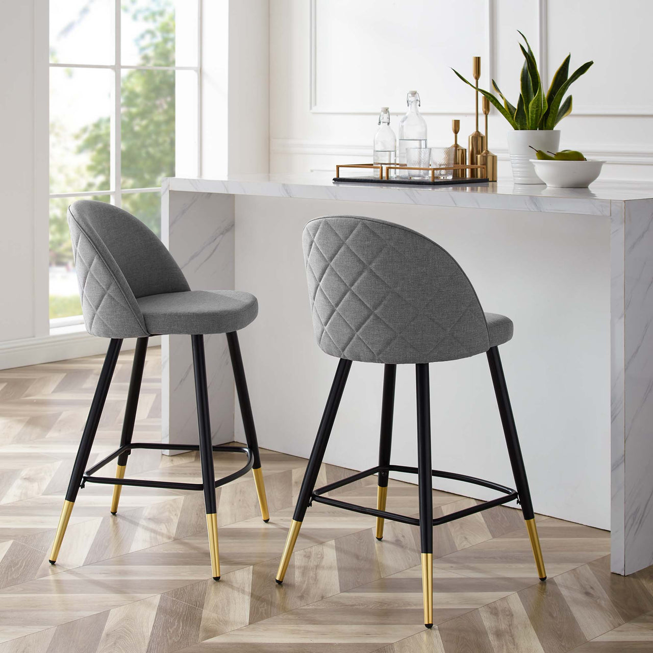 Adamantitus Woven Counter Stool Set of 2, Light Gray
