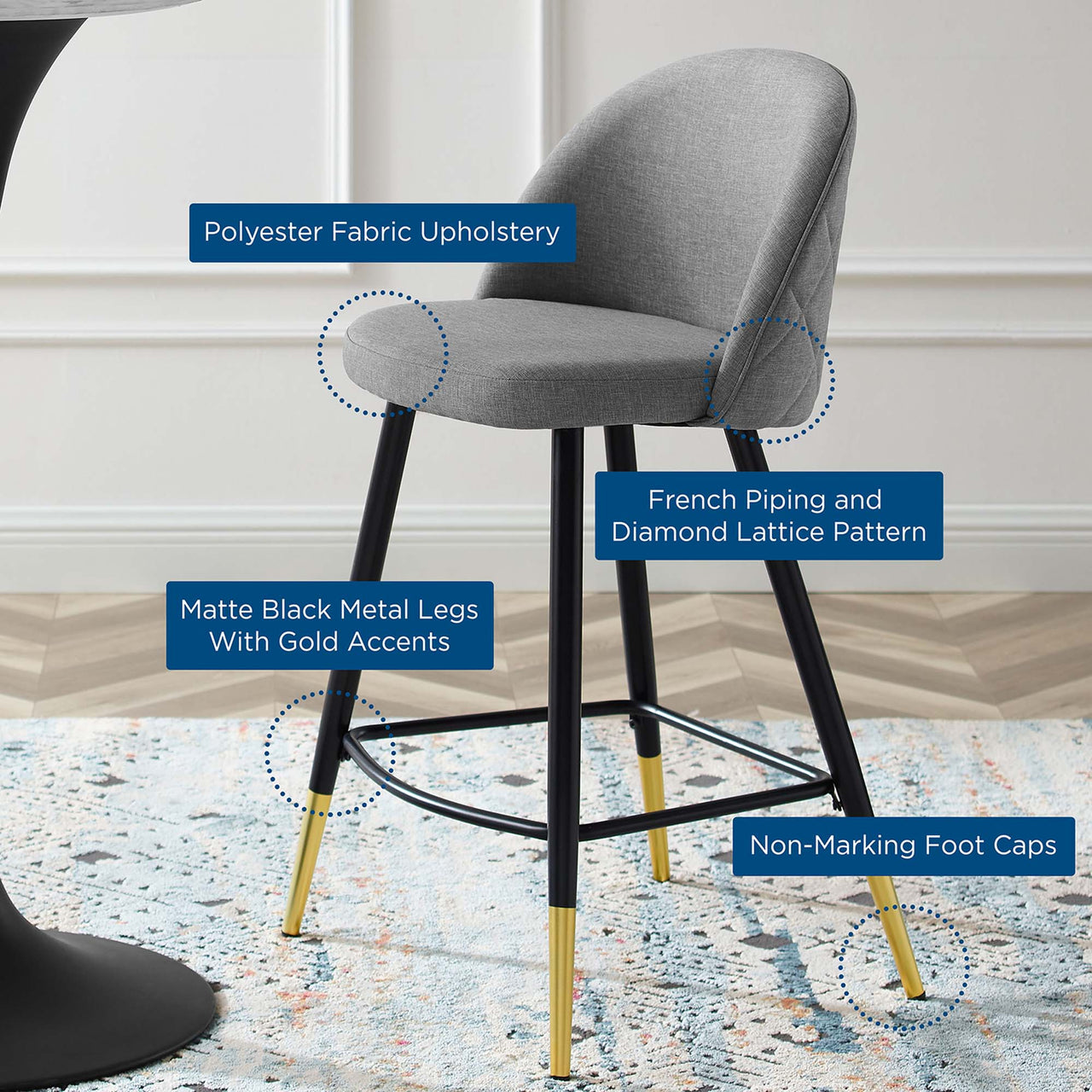 Adamantitus Woven Counter Stool Set of 2, Light Gray