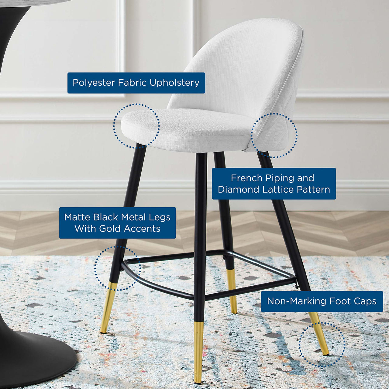 Adamantitus Woven Counter Stool Set of 2, White