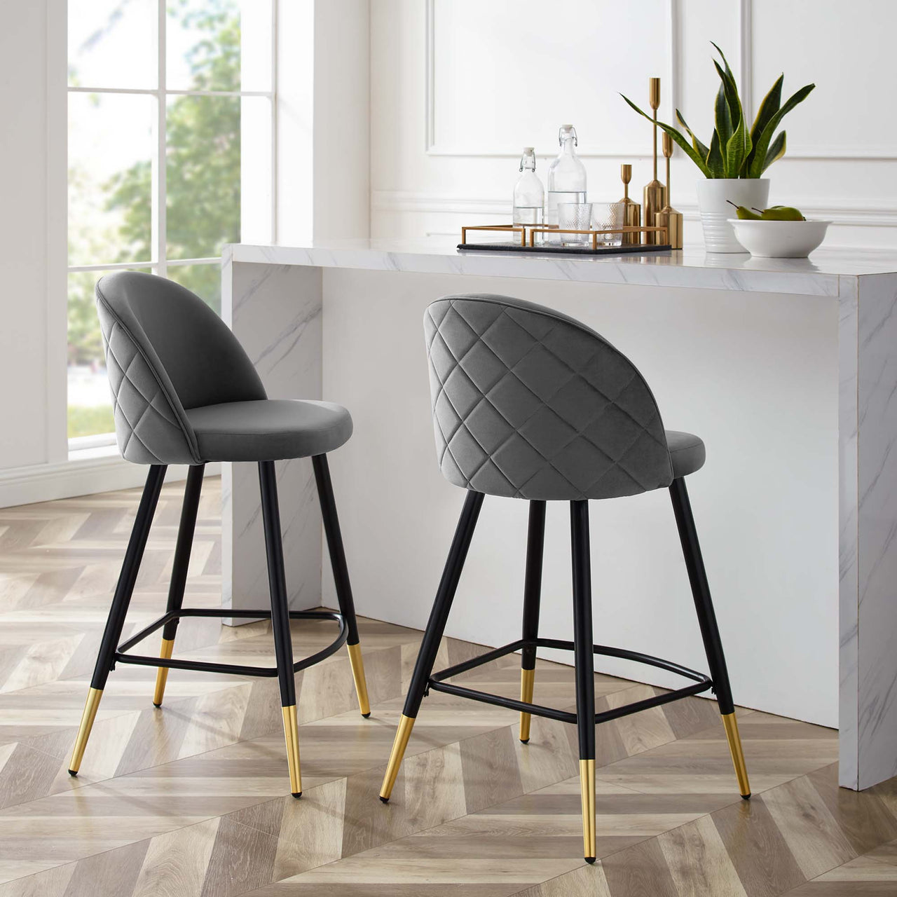 Adamantitus Upholstered Counter Stool Set of 2, Gray