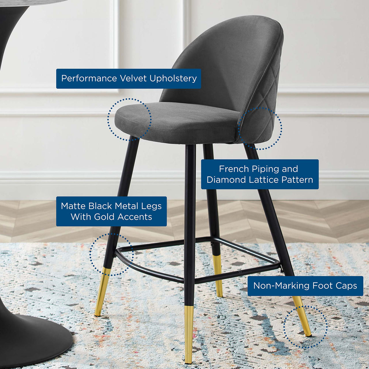 Adamantitus Upholstered Counter Stool Set of 2, Gray