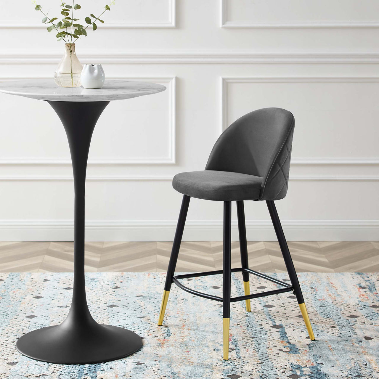 Adamantitus Upholstered Counter Stool Set of 2, Gray