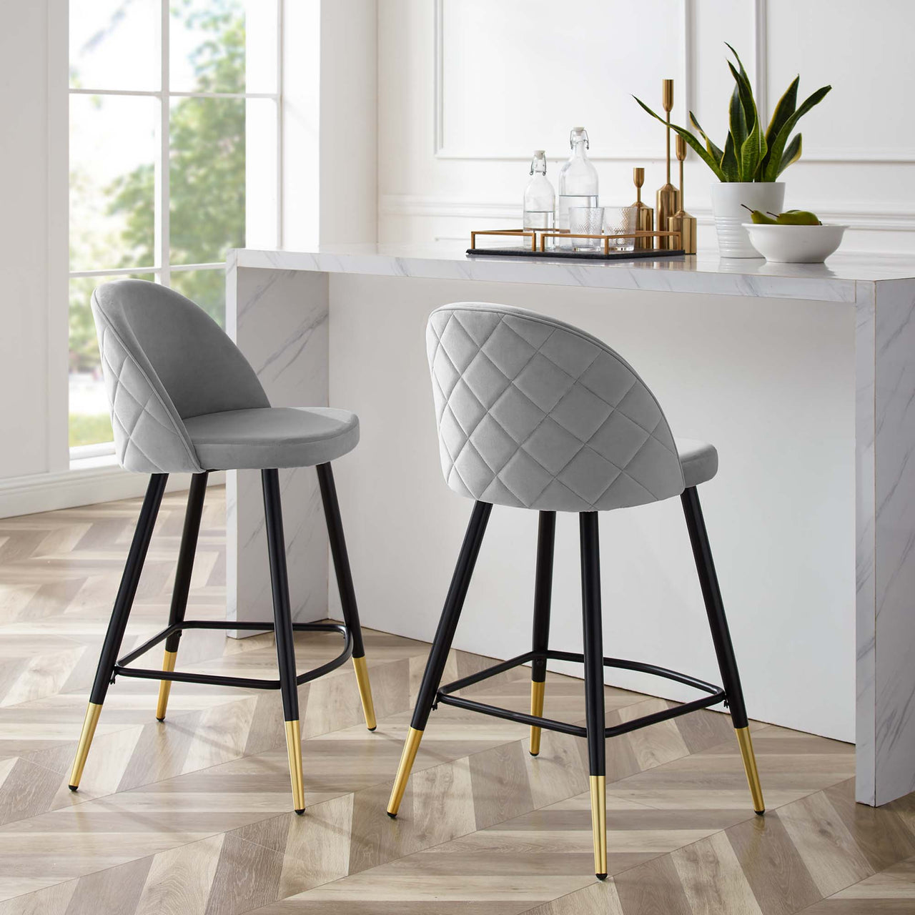 Adamantitus Upholstered Counter Stool Set of 2, Light Gray
