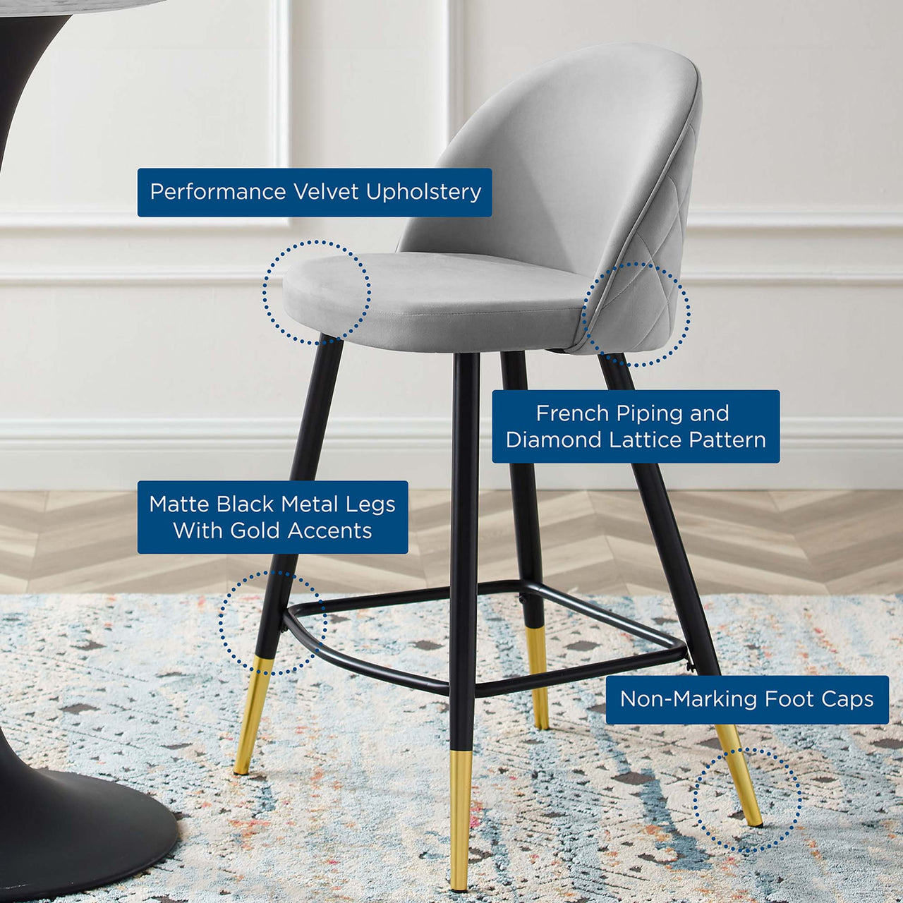 Adamantitus Upholstered Counter Stool Set of 2, Light Gray