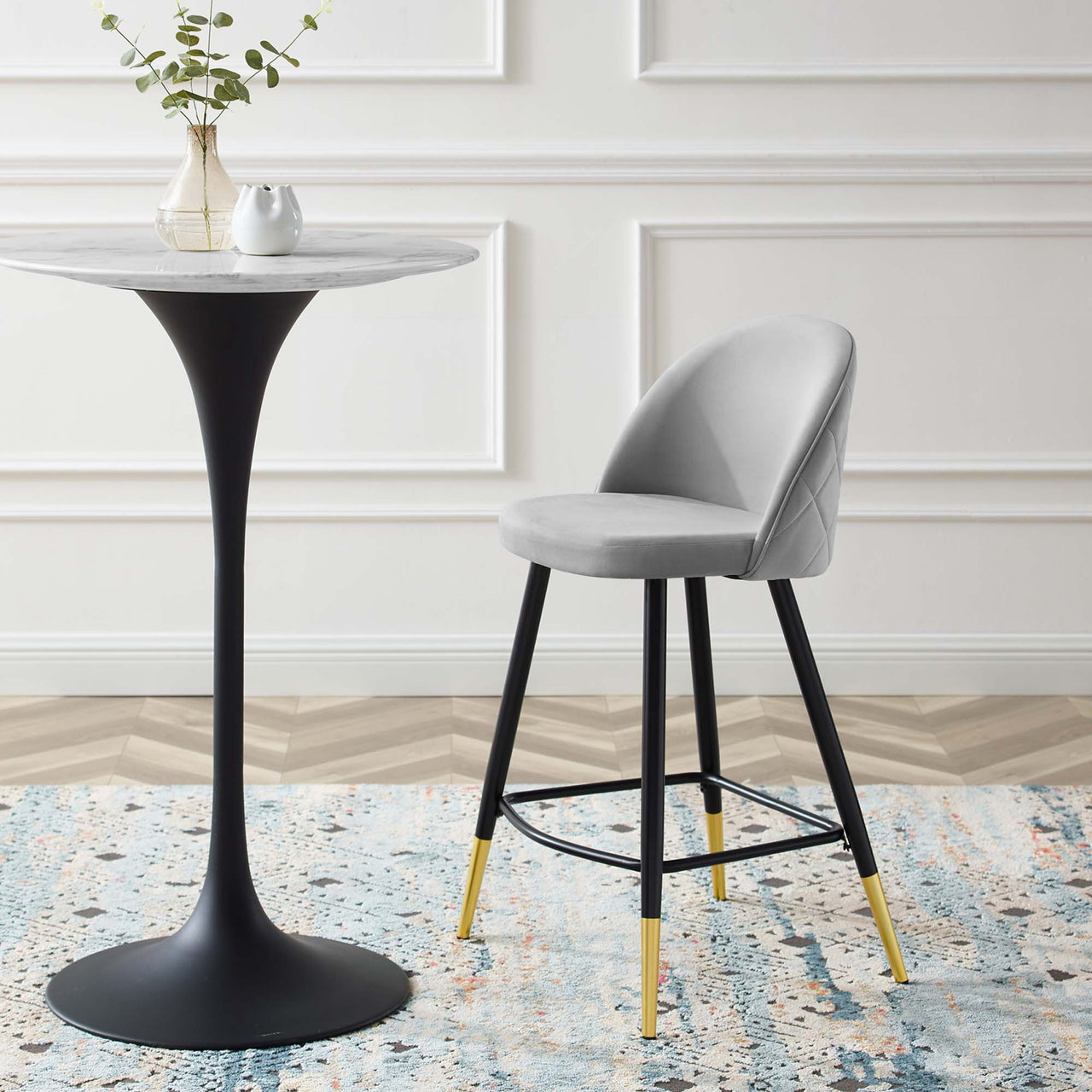 Adamantitus Upholstered Counter Stool Set of 2, Light Gray