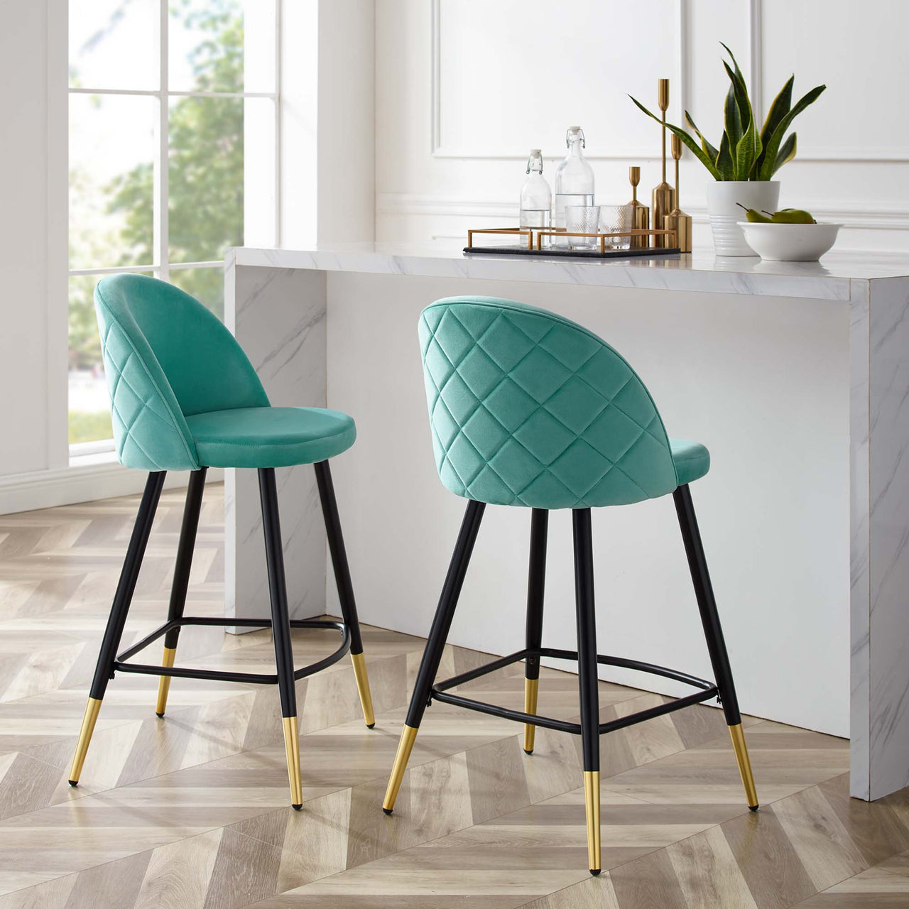 Adamantitus Upholstered Counter Stool Set of 2, Mint