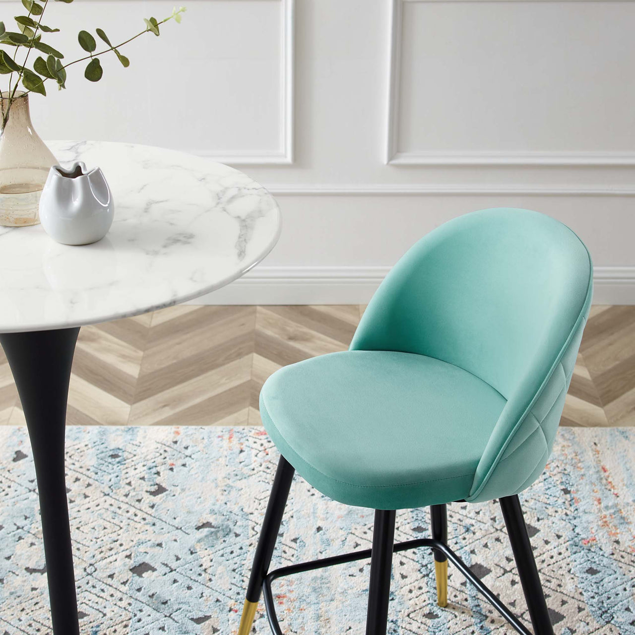 Adamantitus Upholstered Counter Stool Set of 2, Mint