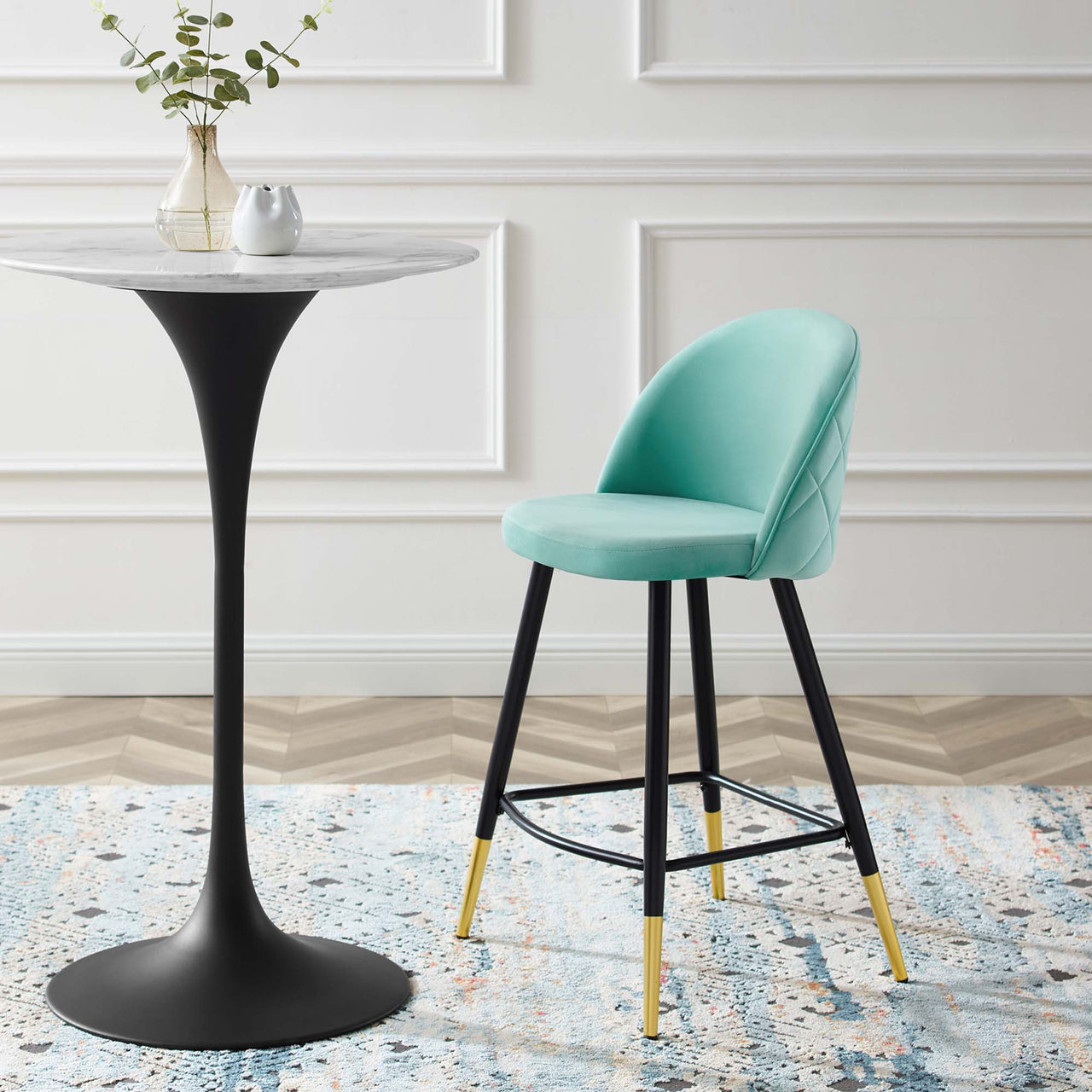 Adamantitus Upholstered Counter Stool Set of 2, Mint