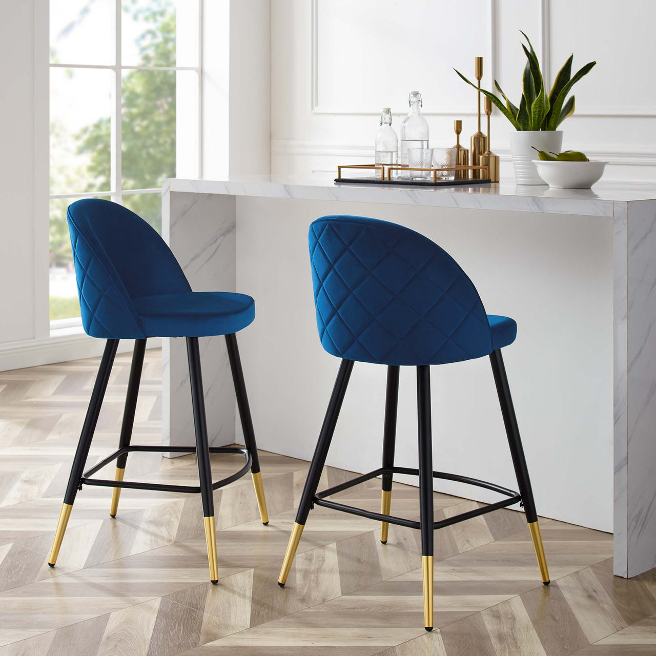 Adamantitus Upholstered Counter Stool Set of 2, Navy