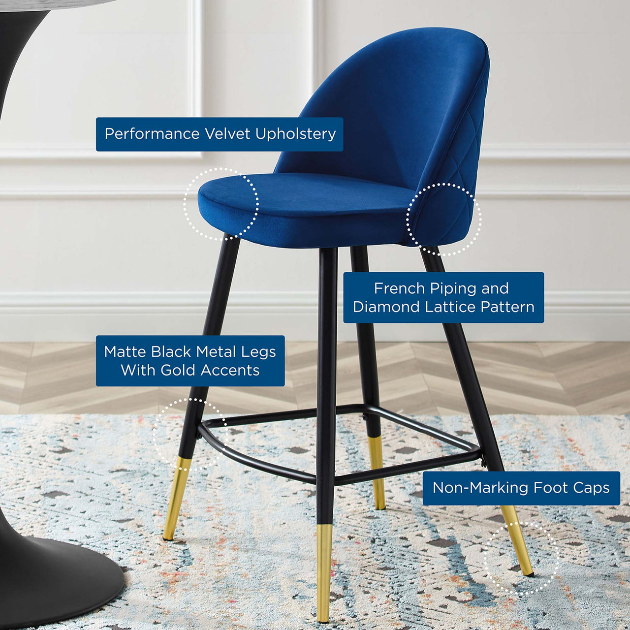 Adamantitus Upholstered Counter Stool Set of 2, Navy
