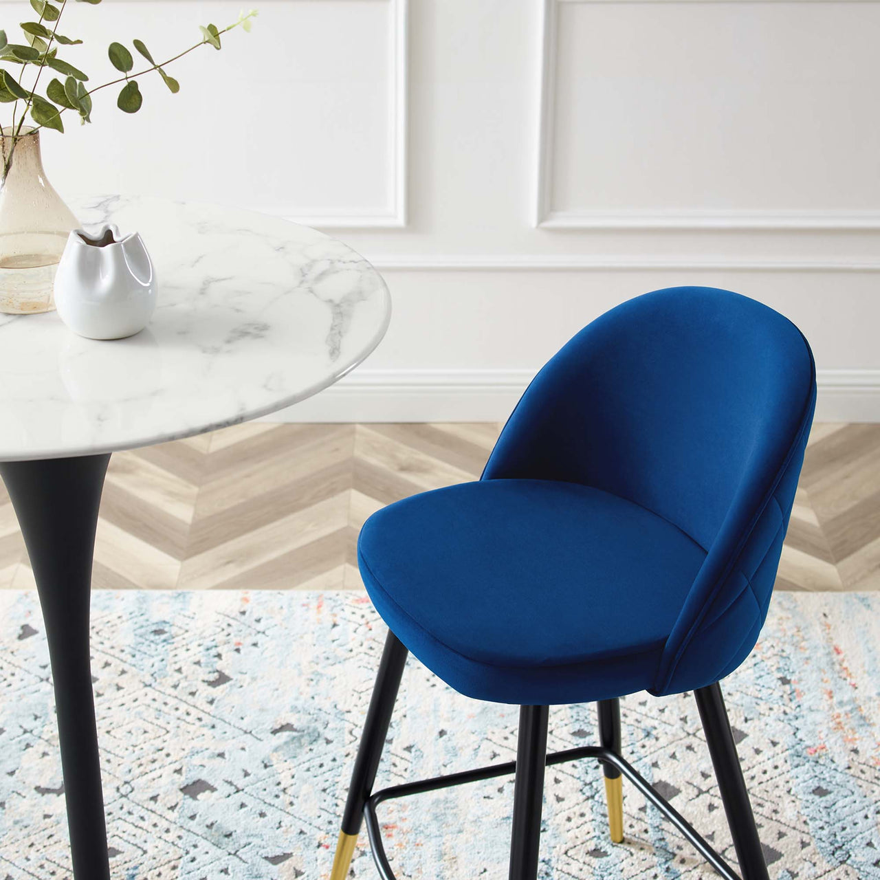Adamantitus Upholstered Counter Stool Set of 2, Navy
