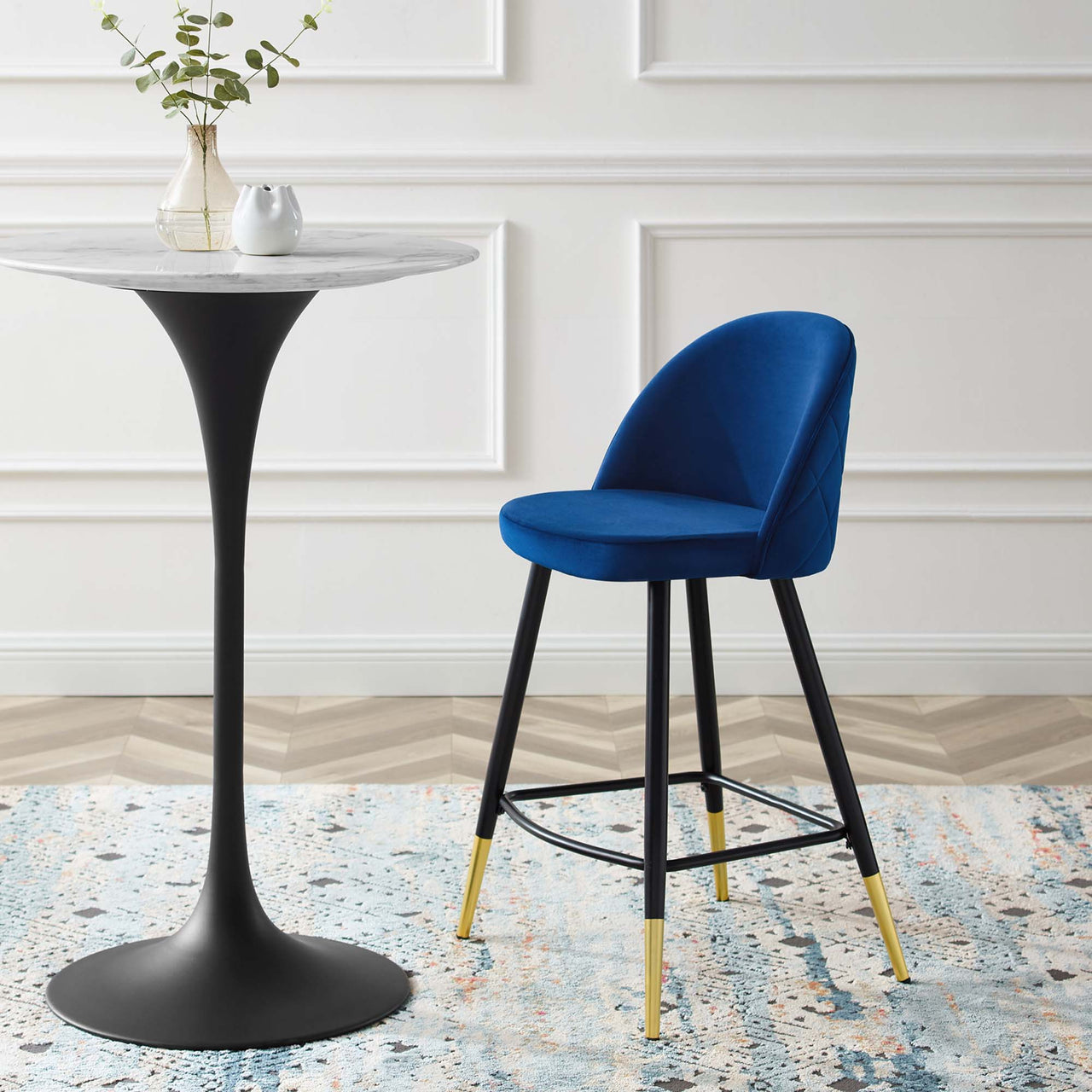 Adamantitus Upholstered Counter Stool Set of 2, Navy